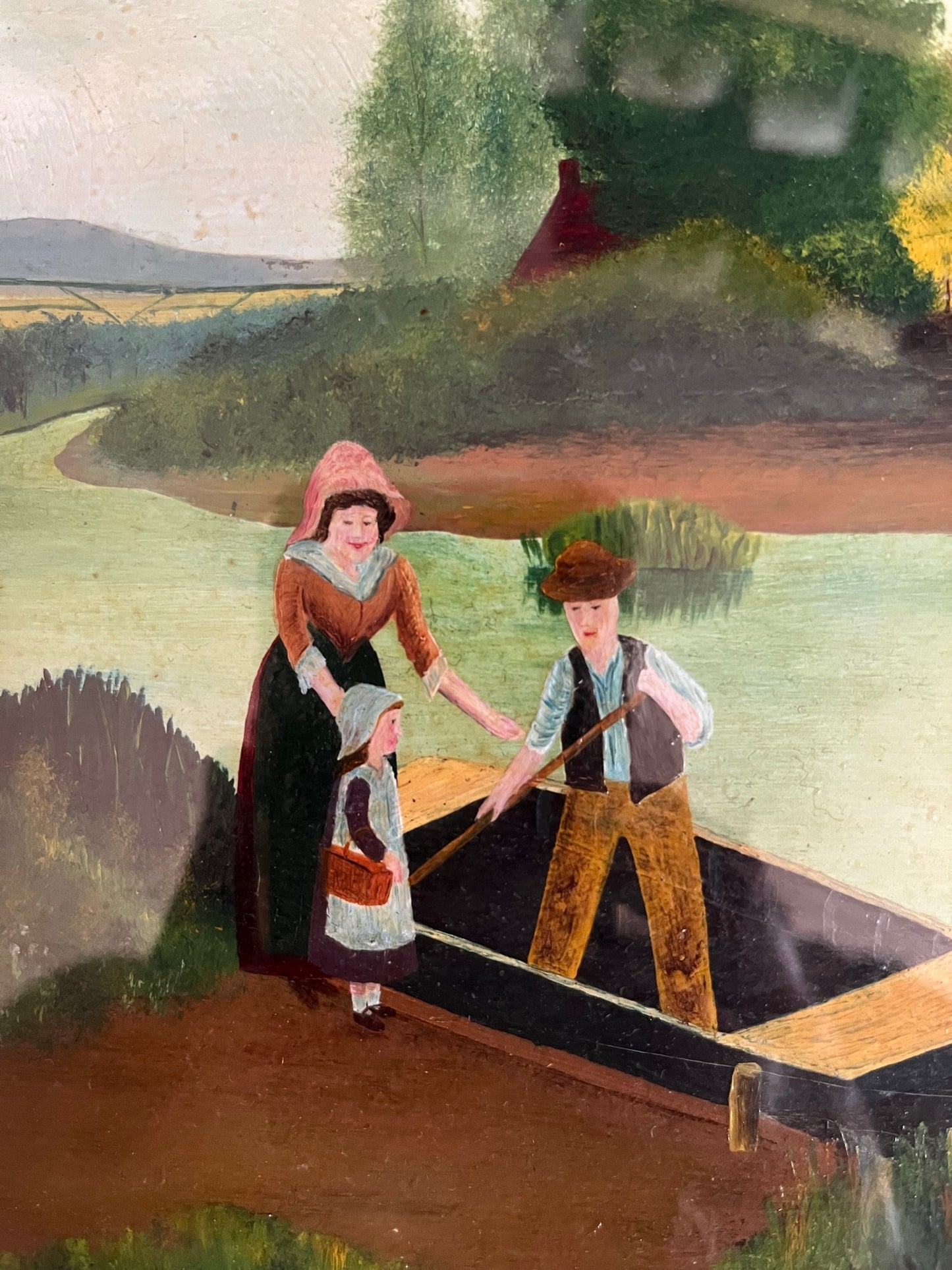 Naive/folk art/outsider art - river landscape, signed H. Young, 1918.