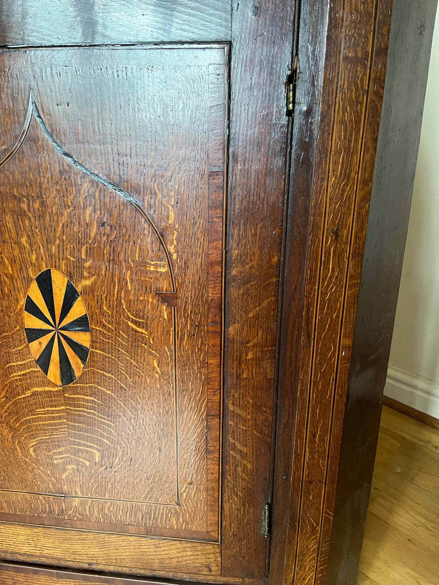 Georgian oak corner cupboard from country house, with provenance.
