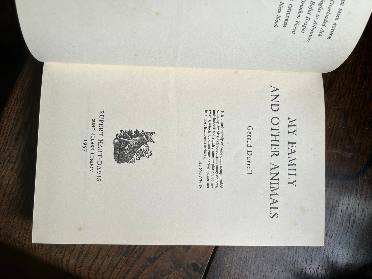 Fourth impression of First Edition, 1957, "My Family And Other Animals" by Gerald Durrell.