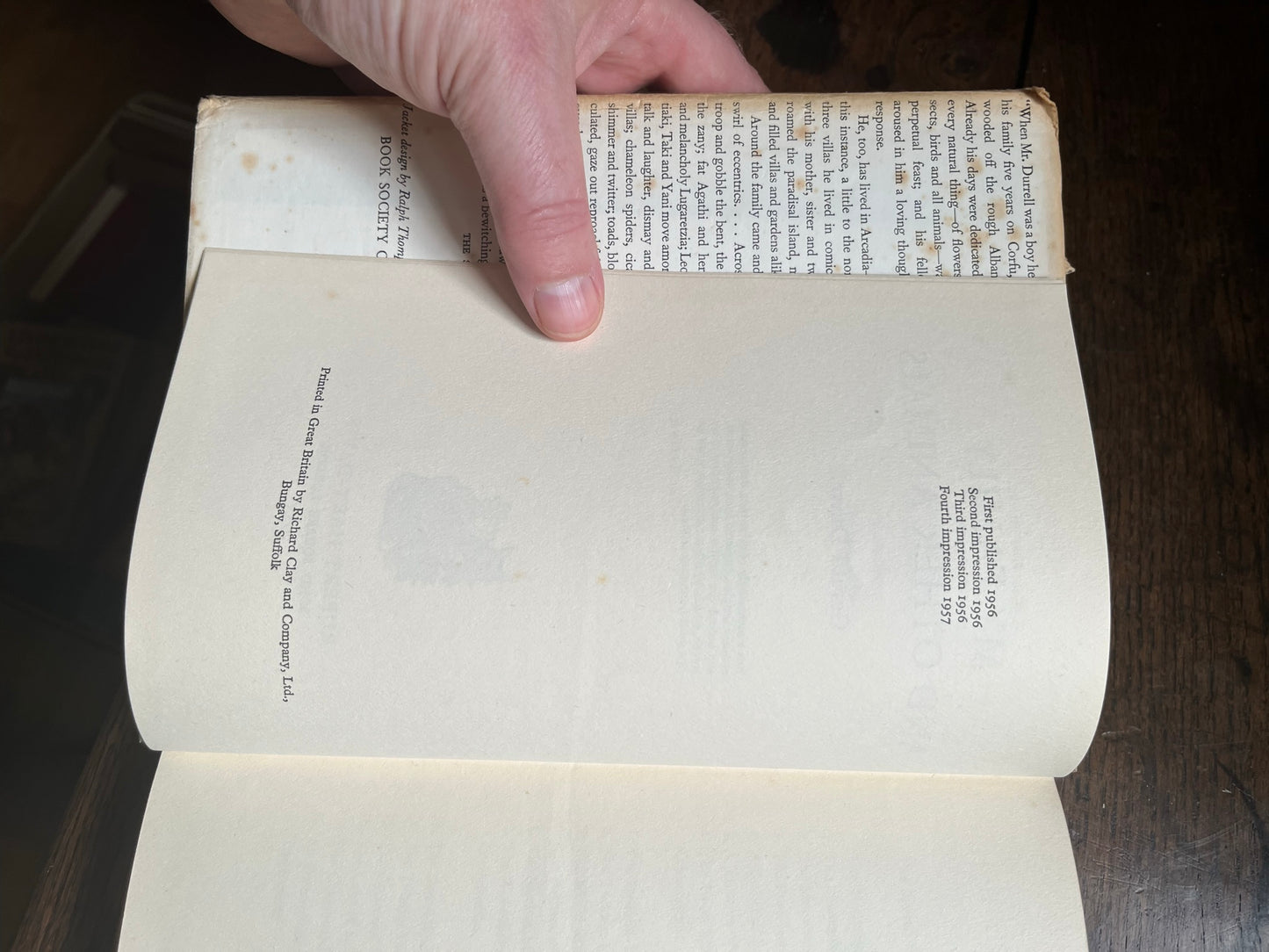 Fourth impression of First Edition, 1957, "My Family And Other Animals" by Gerald Durrell.