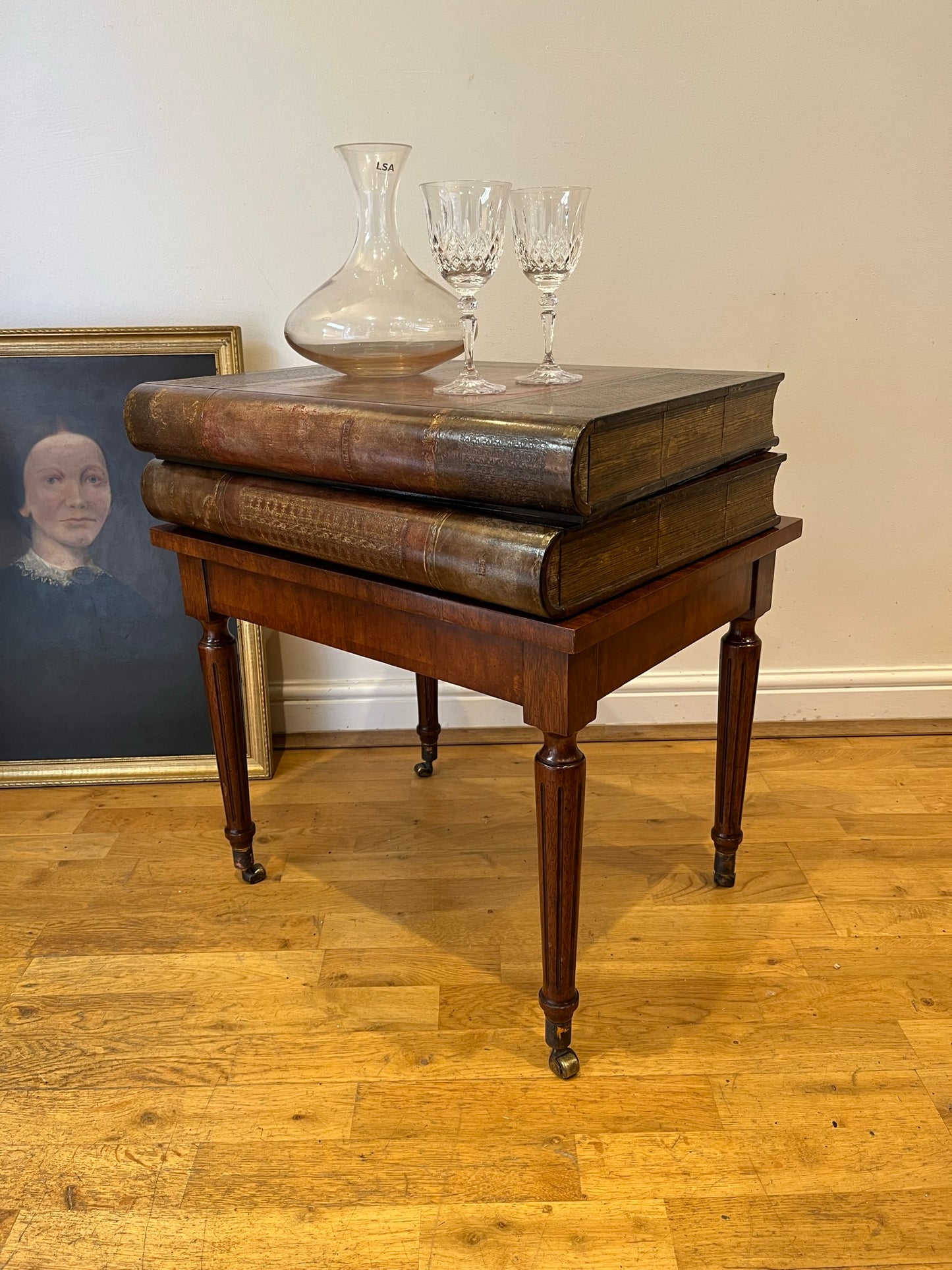 Maitland-Smith lamp table with hidden drawers.
