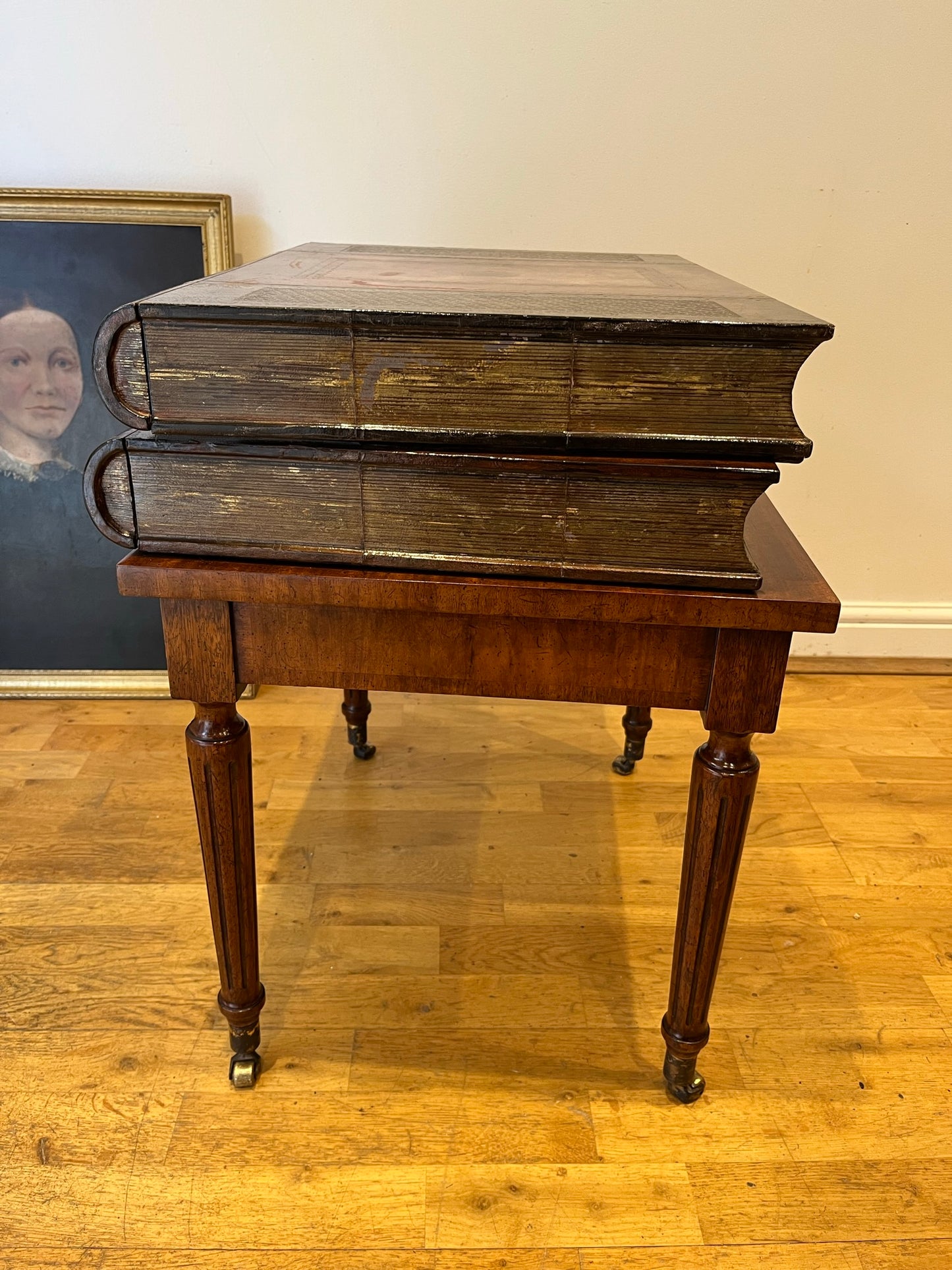 Maitland-Smith lamp table with hidden drawers.