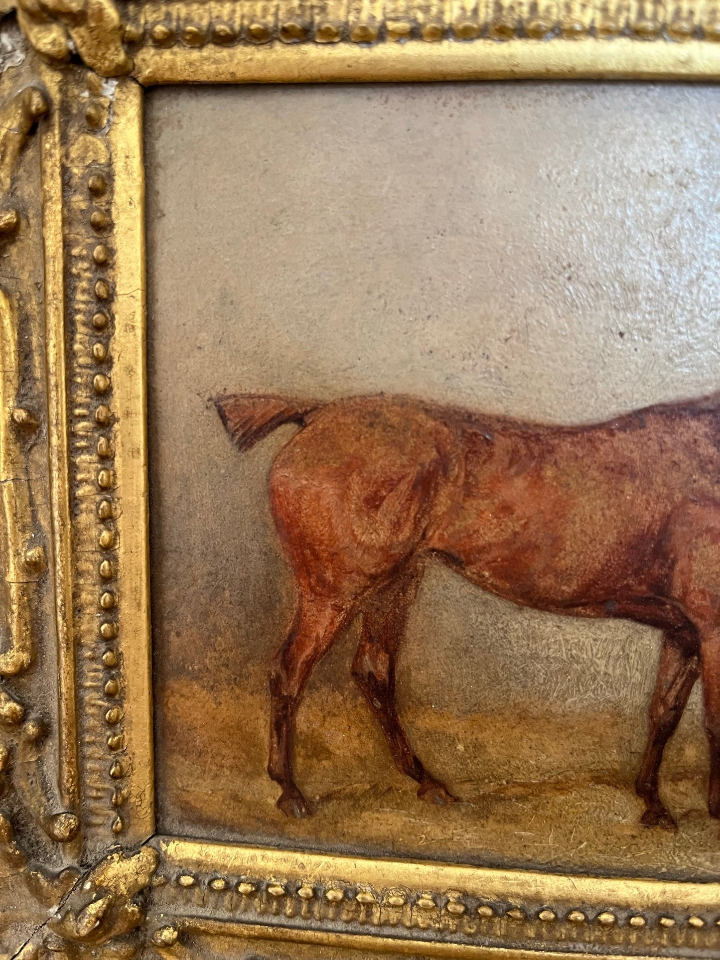 19th century naïve painting of a race horse, oil on board, framed.