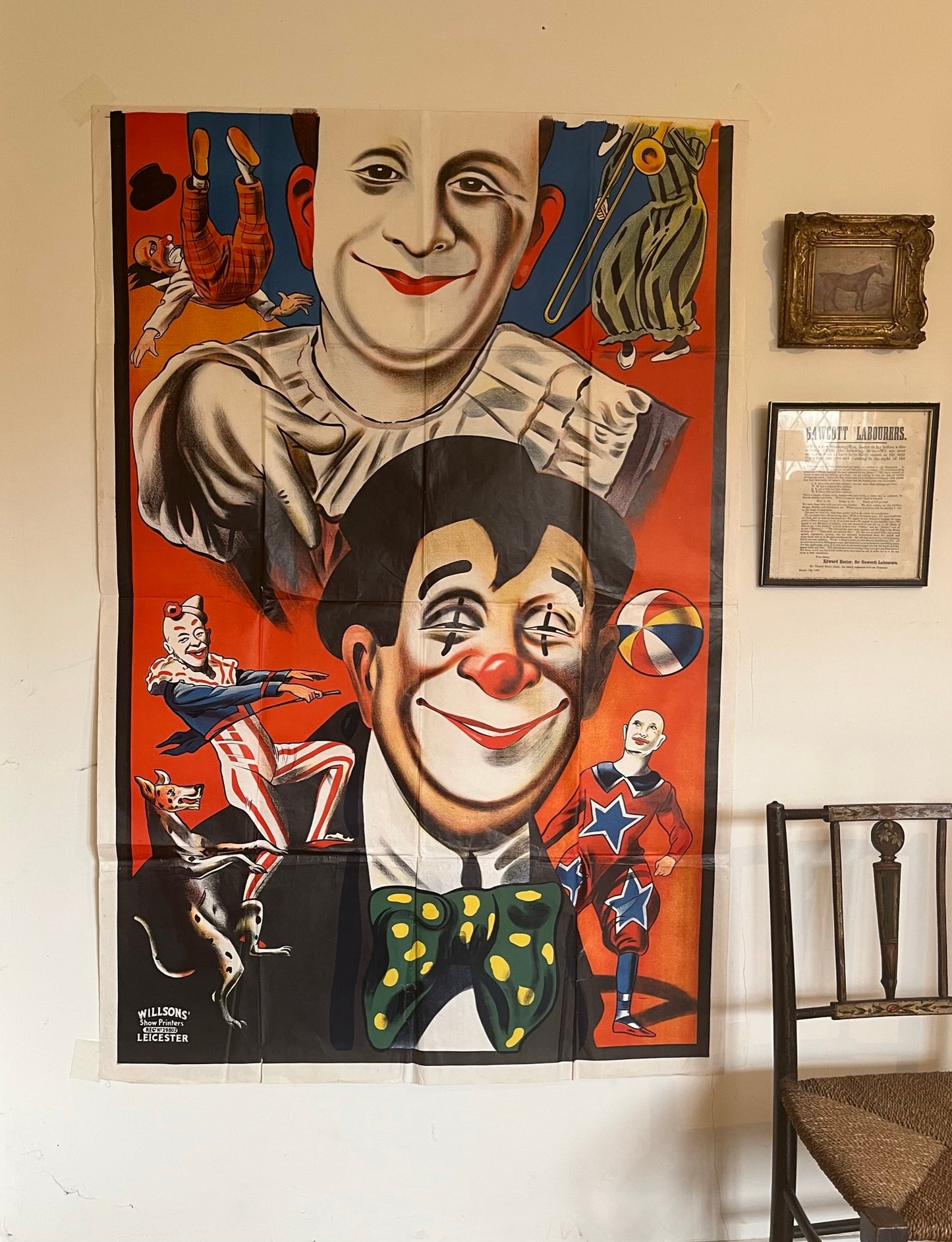 Very large original vintage circus clown advertising poster.