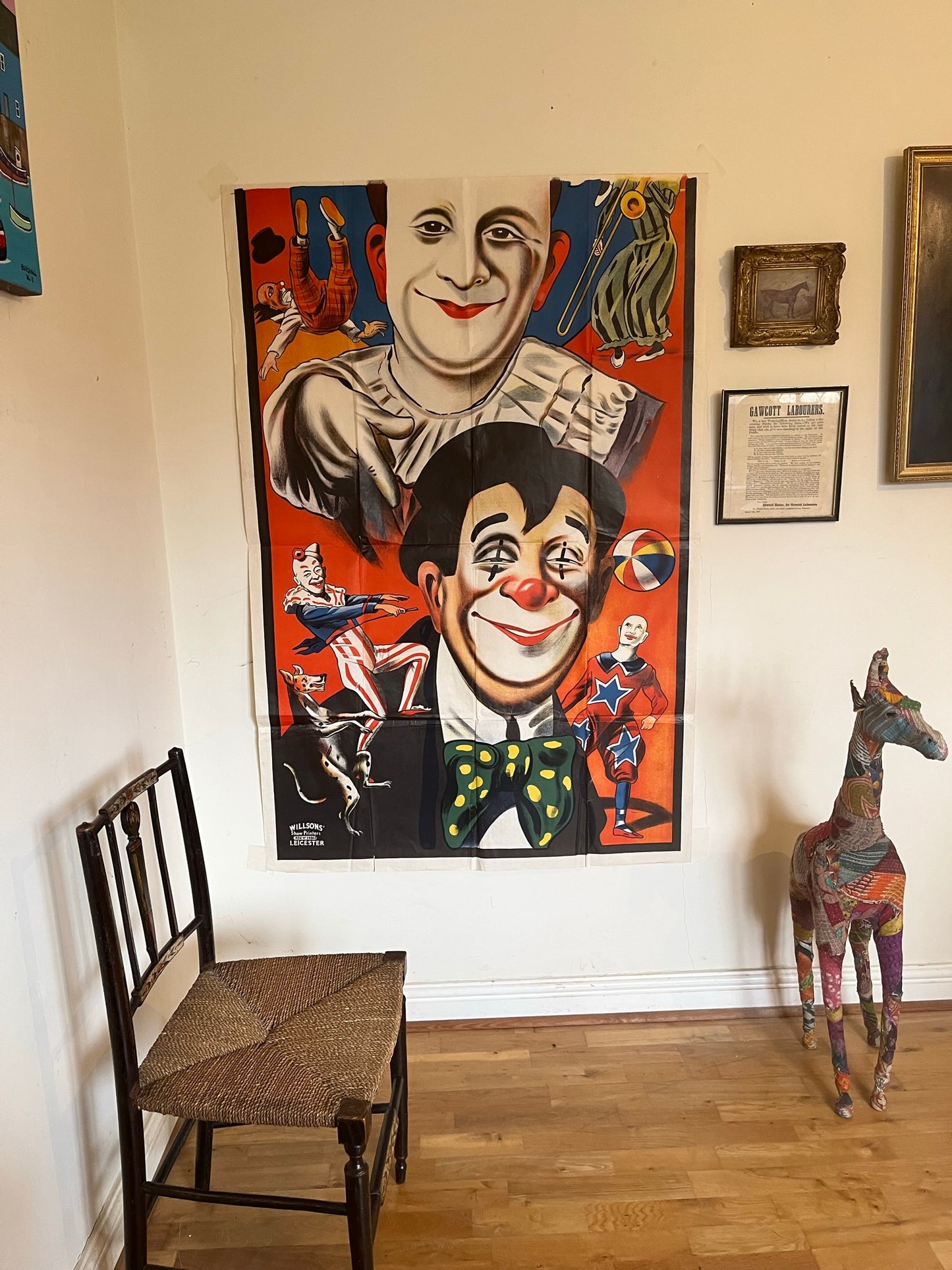 Very large original vintage circus clown advertising poster.