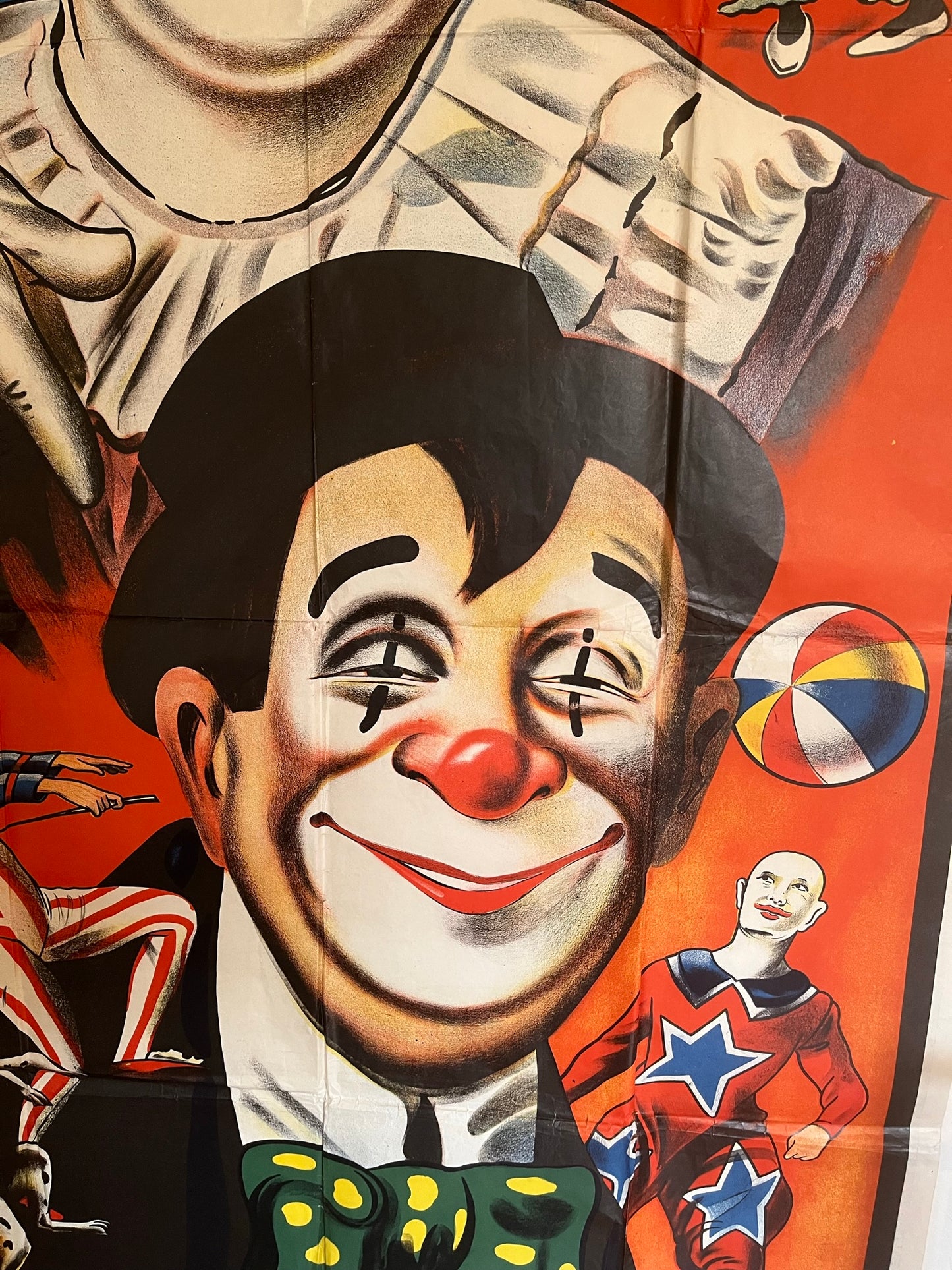 Very large original vintage circus clown advertising poster.