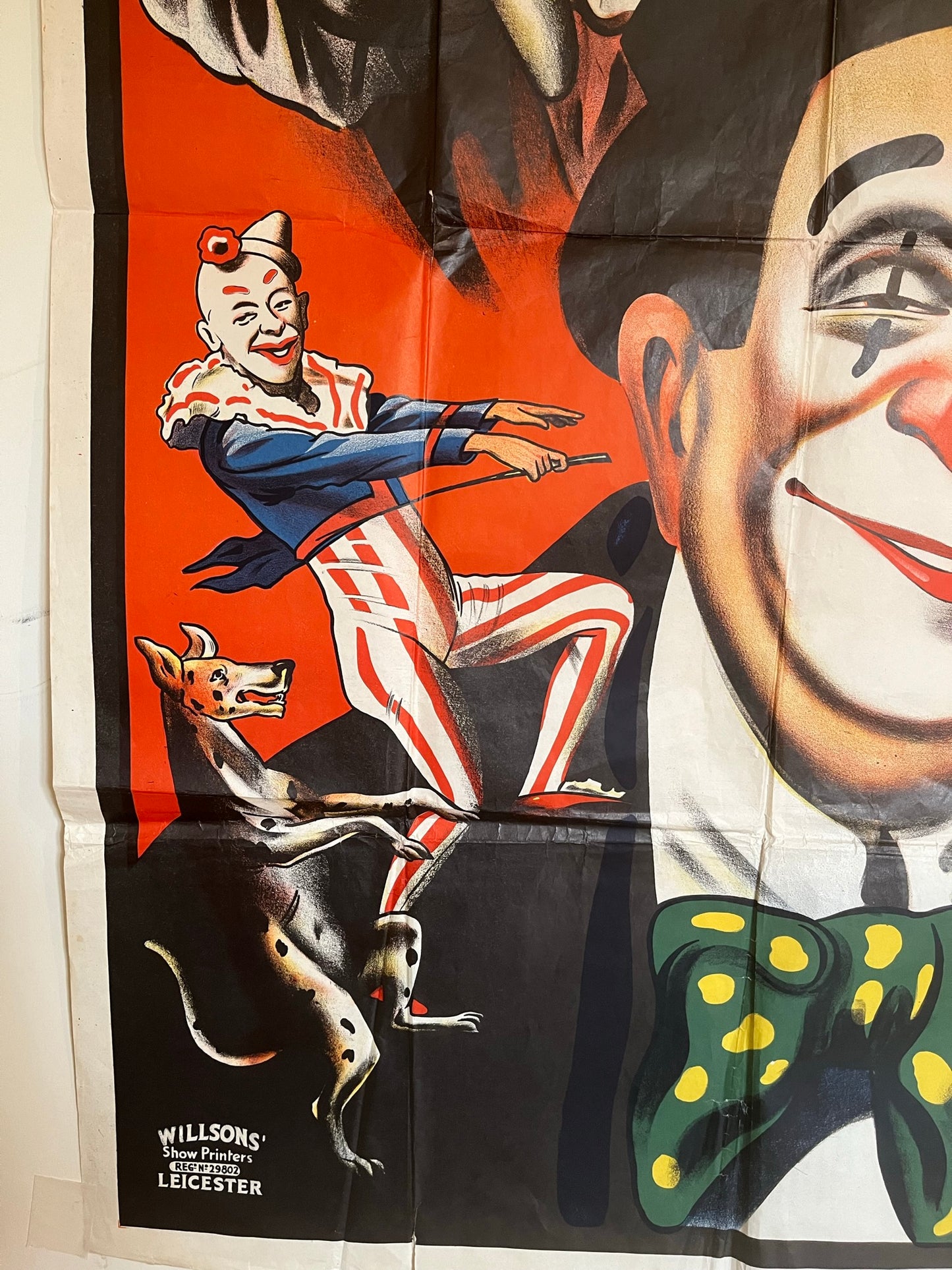 Very large original vintage circus clown advertising poster.