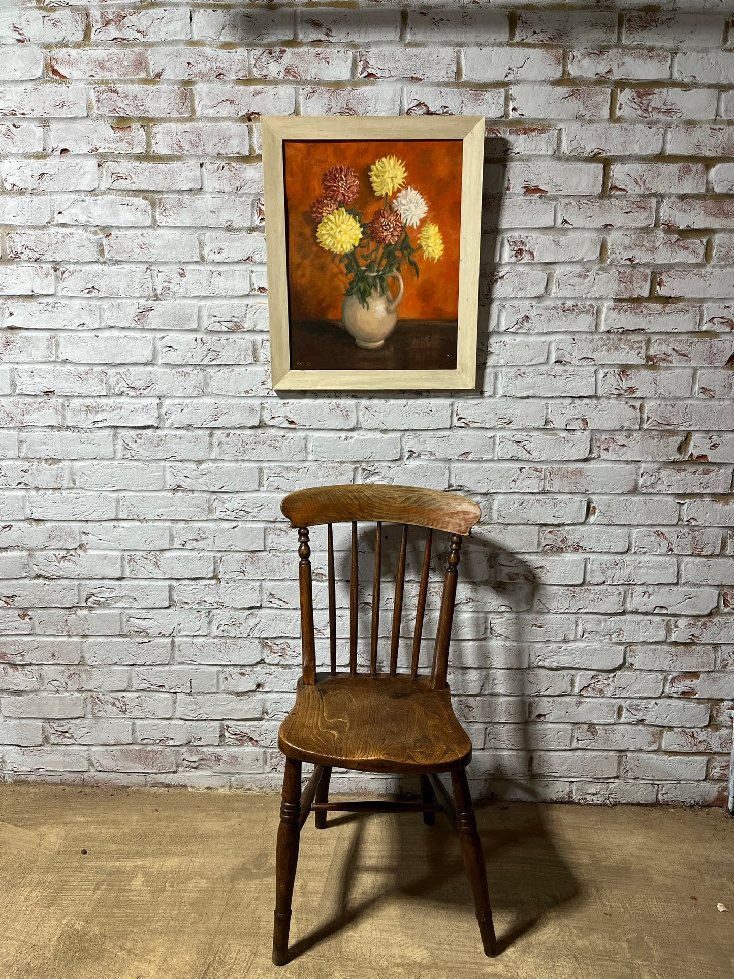 Naïve still life with Chrysanthemums, oil on board, Lord Brian Hilton Flowers, 1972.