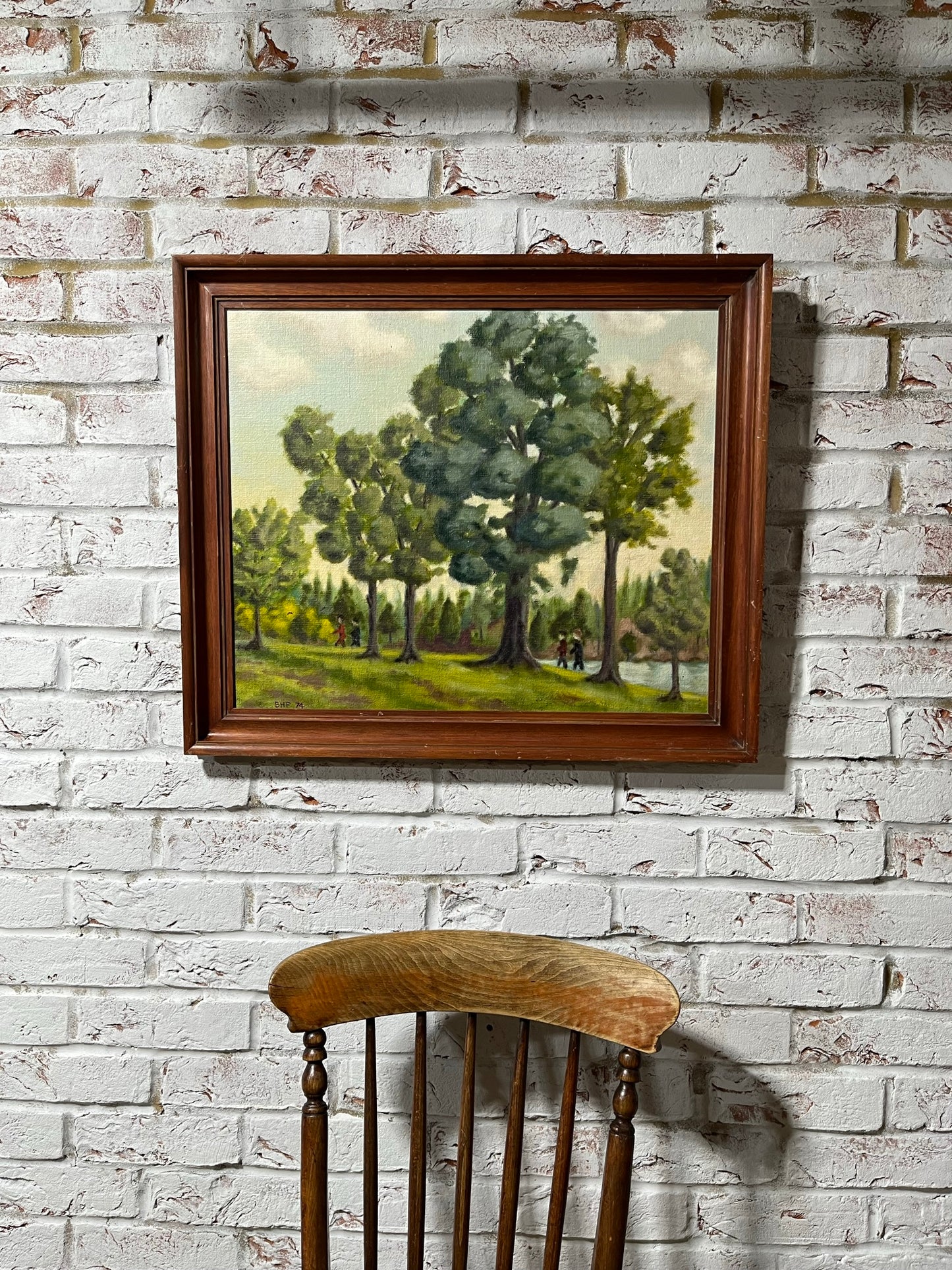 Naïve park scene, oil on canvas, Lord Brian Hilton Flowers, 1974.