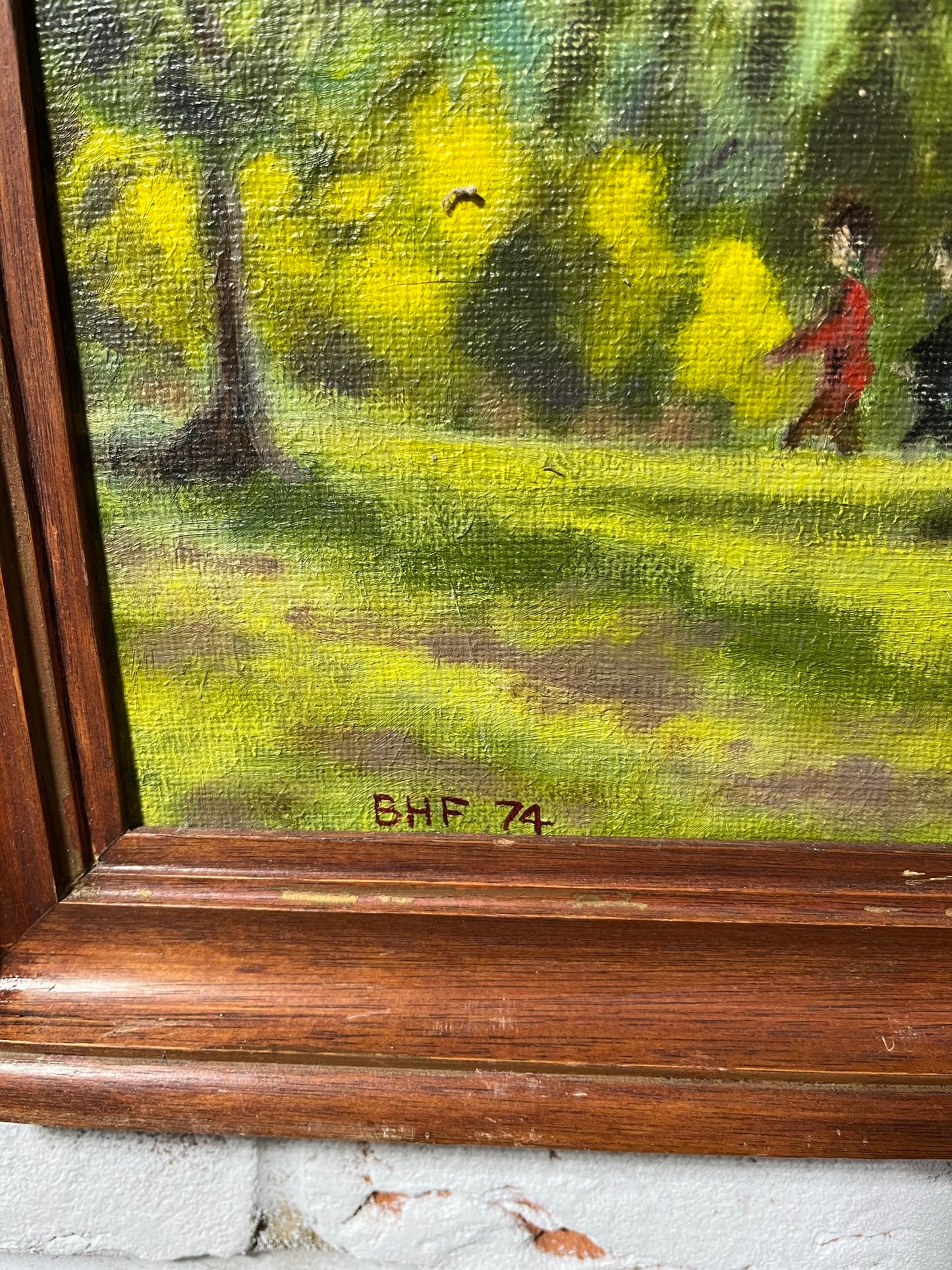 Naïve park scene, oil on canvas, Lord Brian Hilton Flowers, 1974.