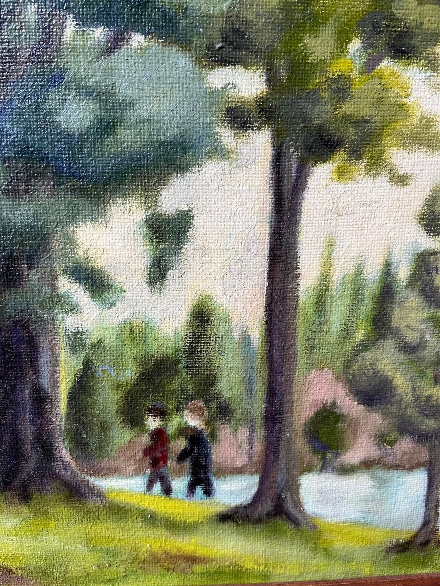 Naïve park scene, oil on canvas, Lord Brian Hilton Flowers, 1974.