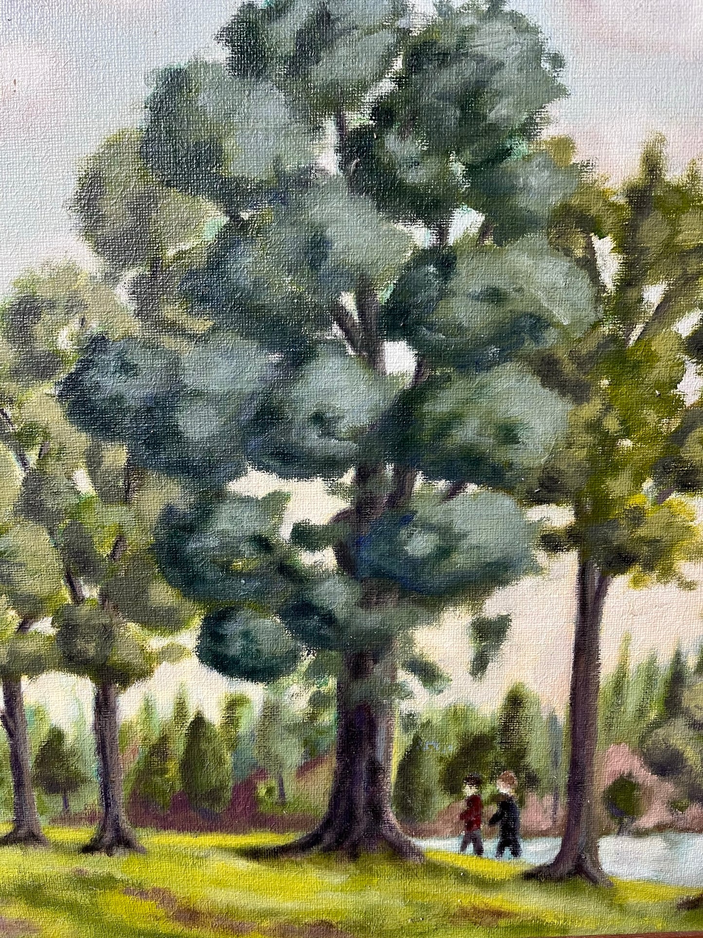 Naïve park scene, oil on canvas, Lord Brian Hilton Flowers, 1974.
