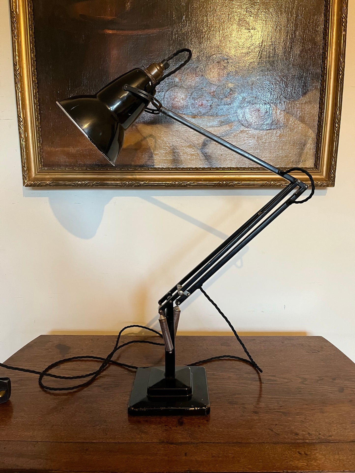 A matching pair of black Anglepoise desk lamps by Herbert Terry and Sons, 1940s.