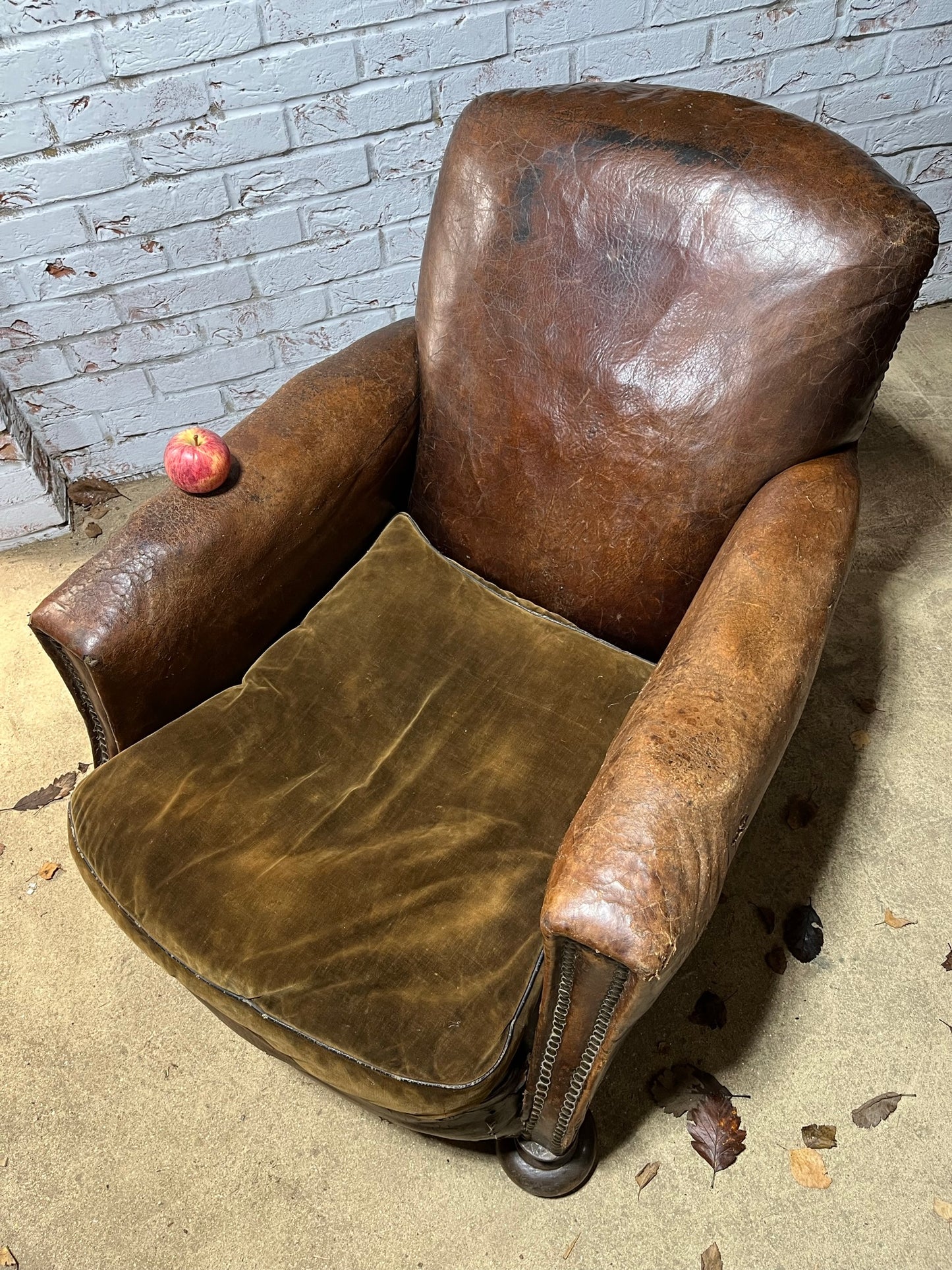 Late Victorian, French leather club armchair.