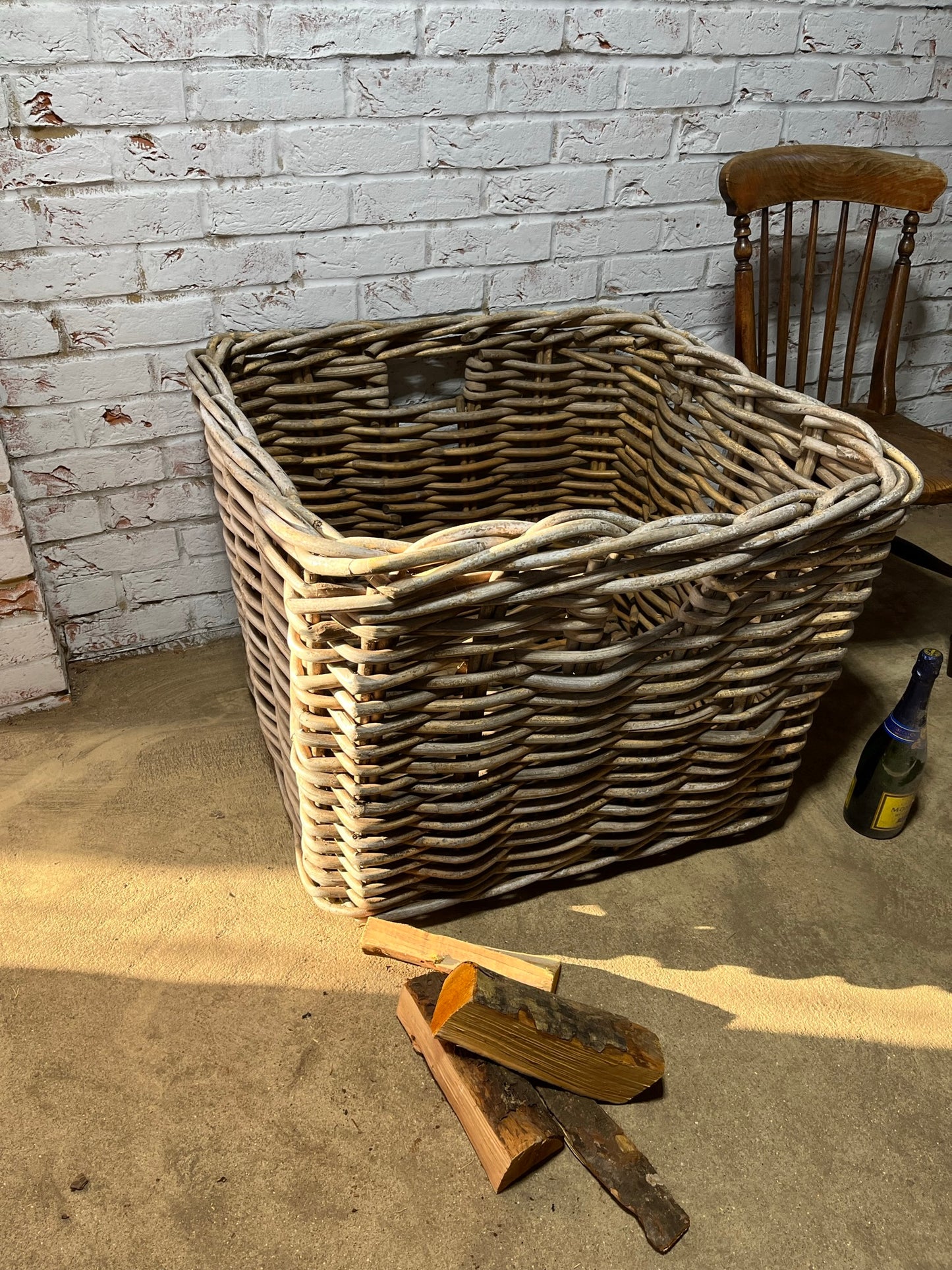 A superb very large country house wicker basket or log basket.