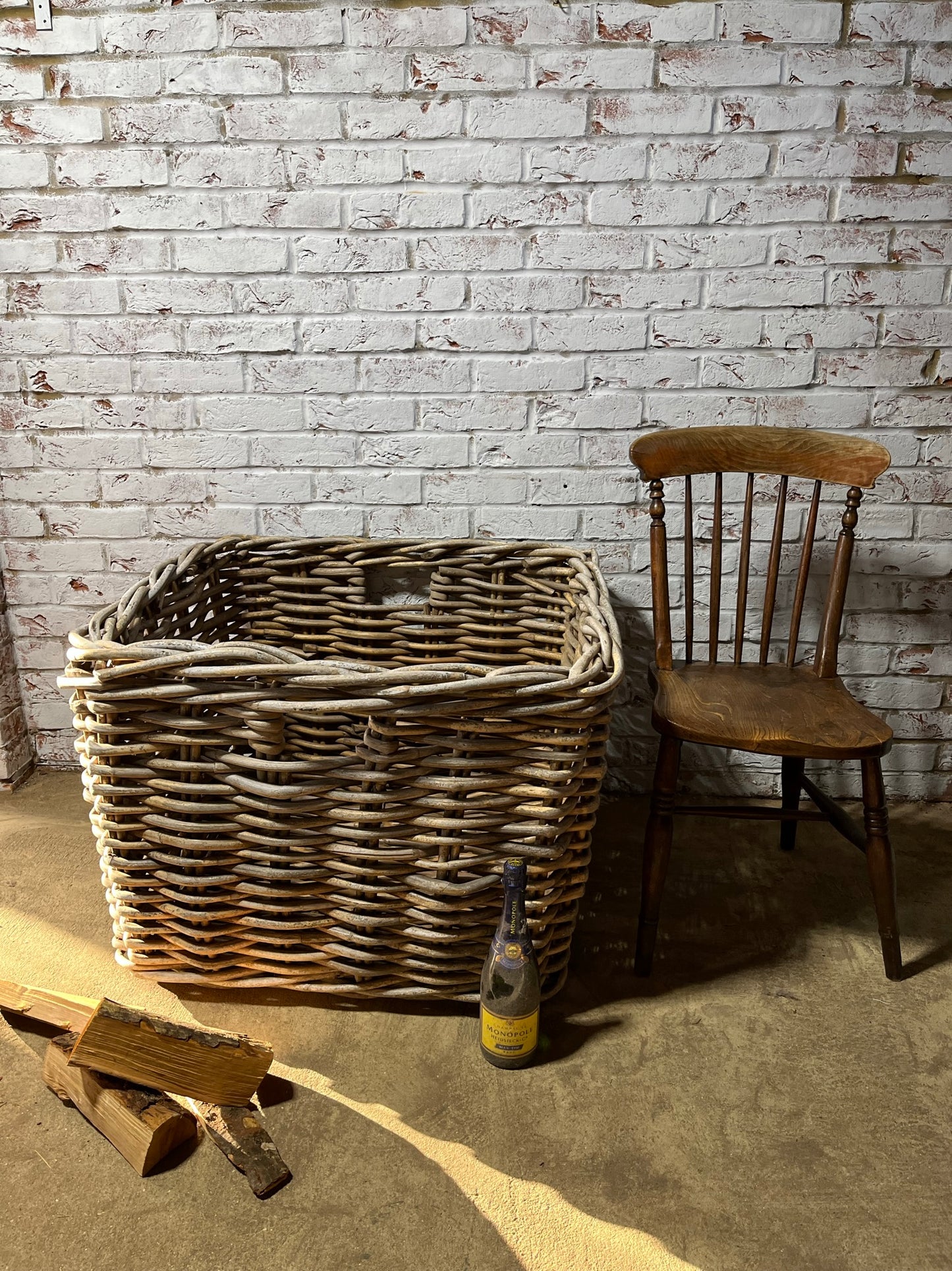 A superb very large country house wicker basket or log basket.