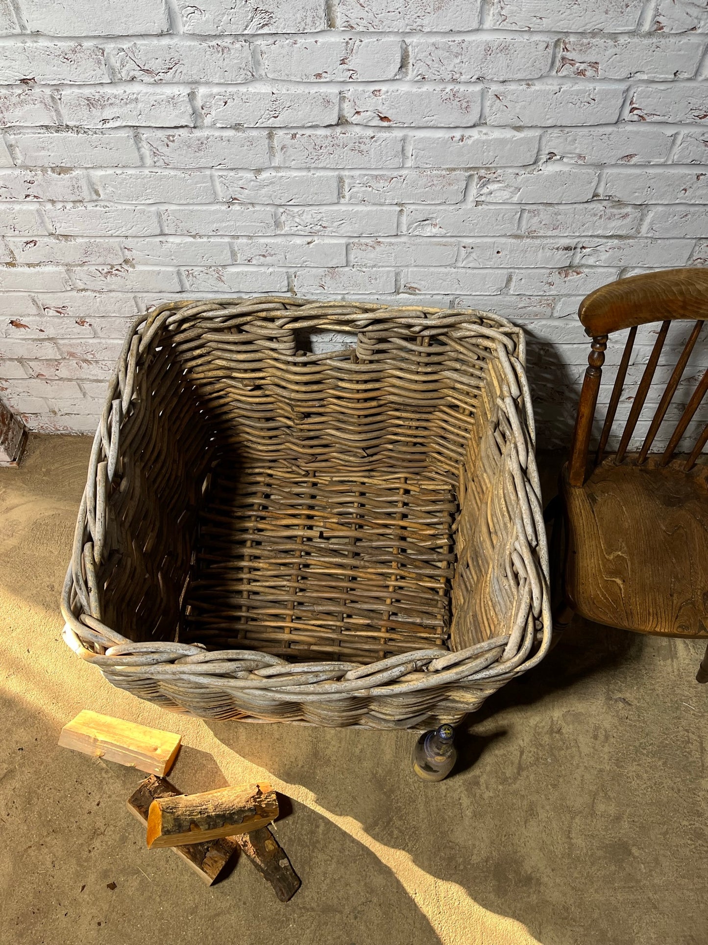 A superb very large country house wicker basket or log basket.