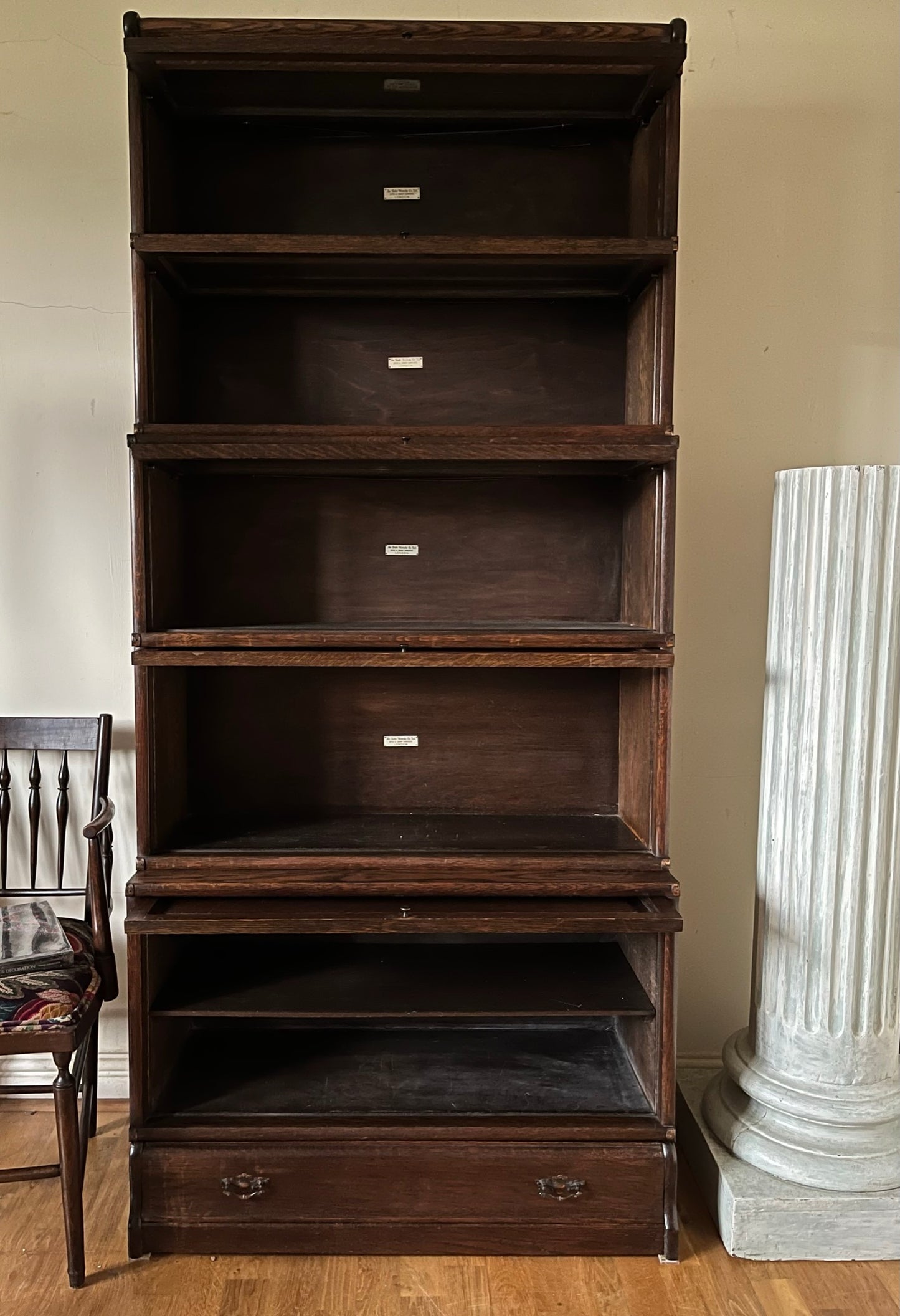 Large, early 5-tier (plus drawer) Globe Wernicke stackable bookcase, circa 1905, with provenance.