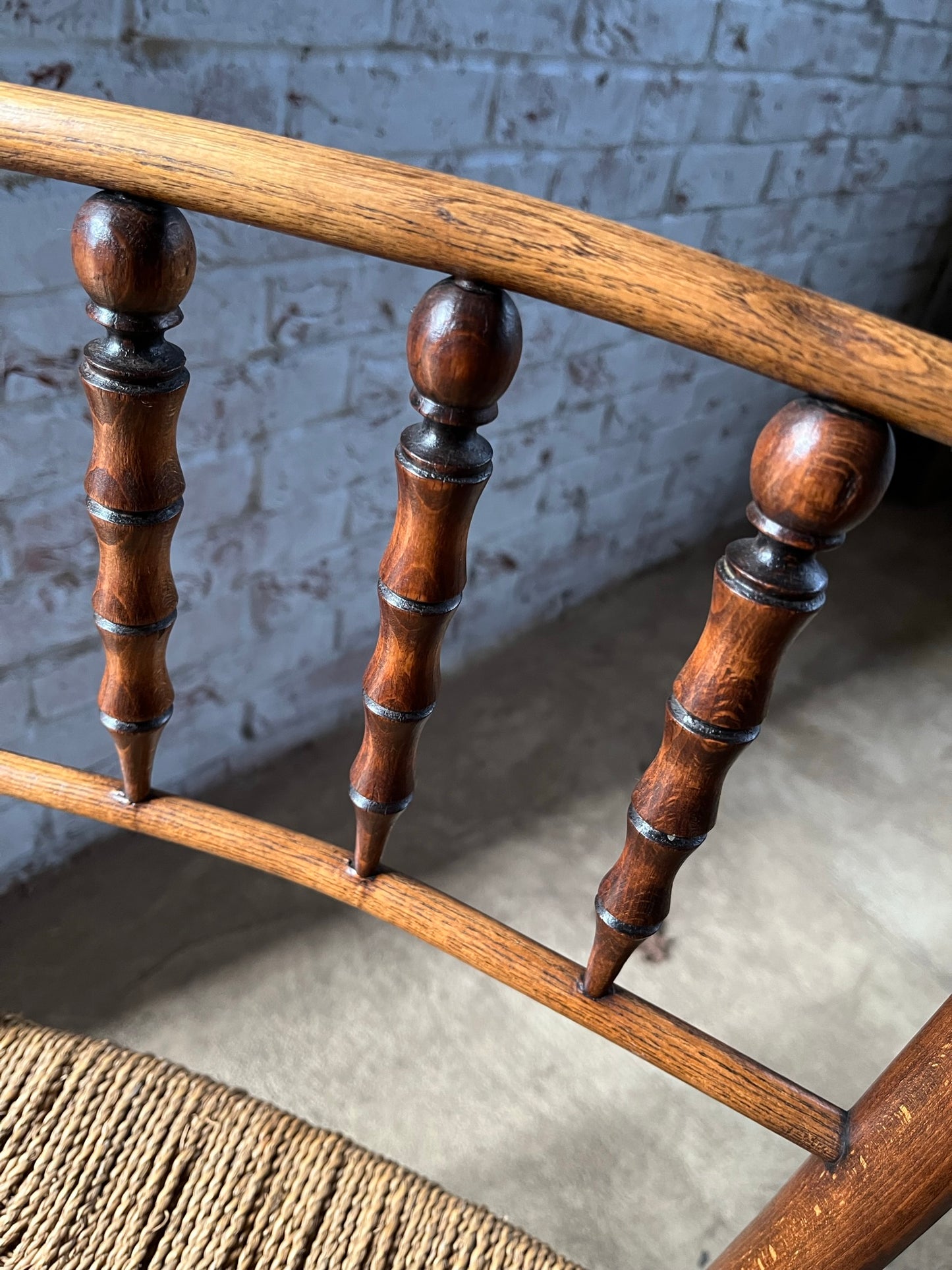Antique spindle and bobbin back country side chair.