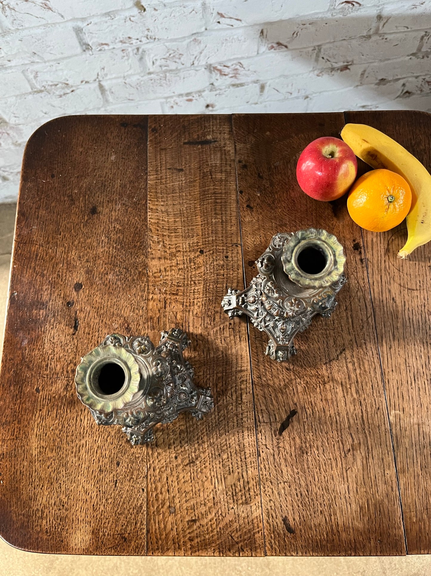 Pair of Victorian heavy bronze candlesticks.