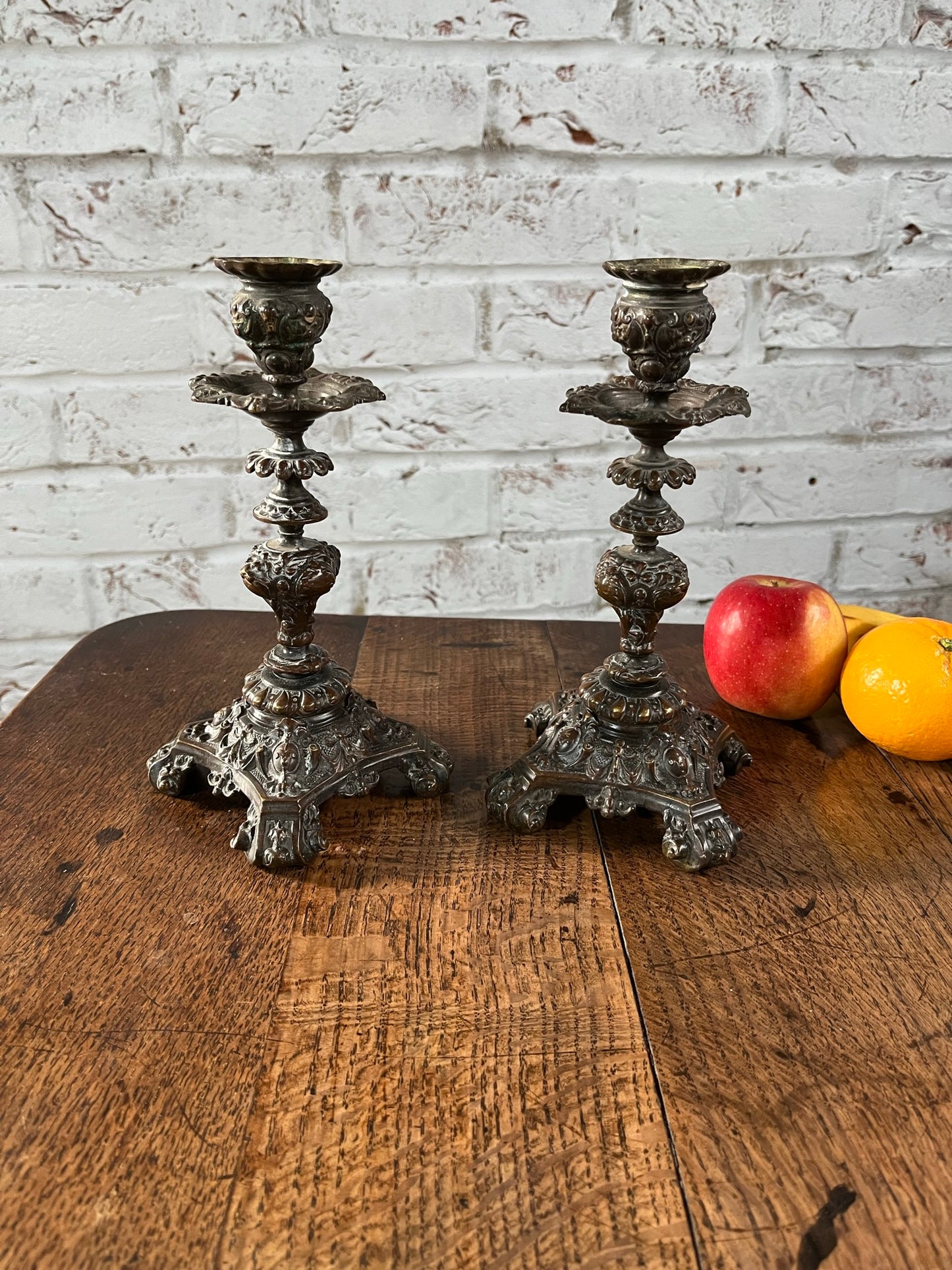 Pair of Victorian heavy bronze candlesticks.