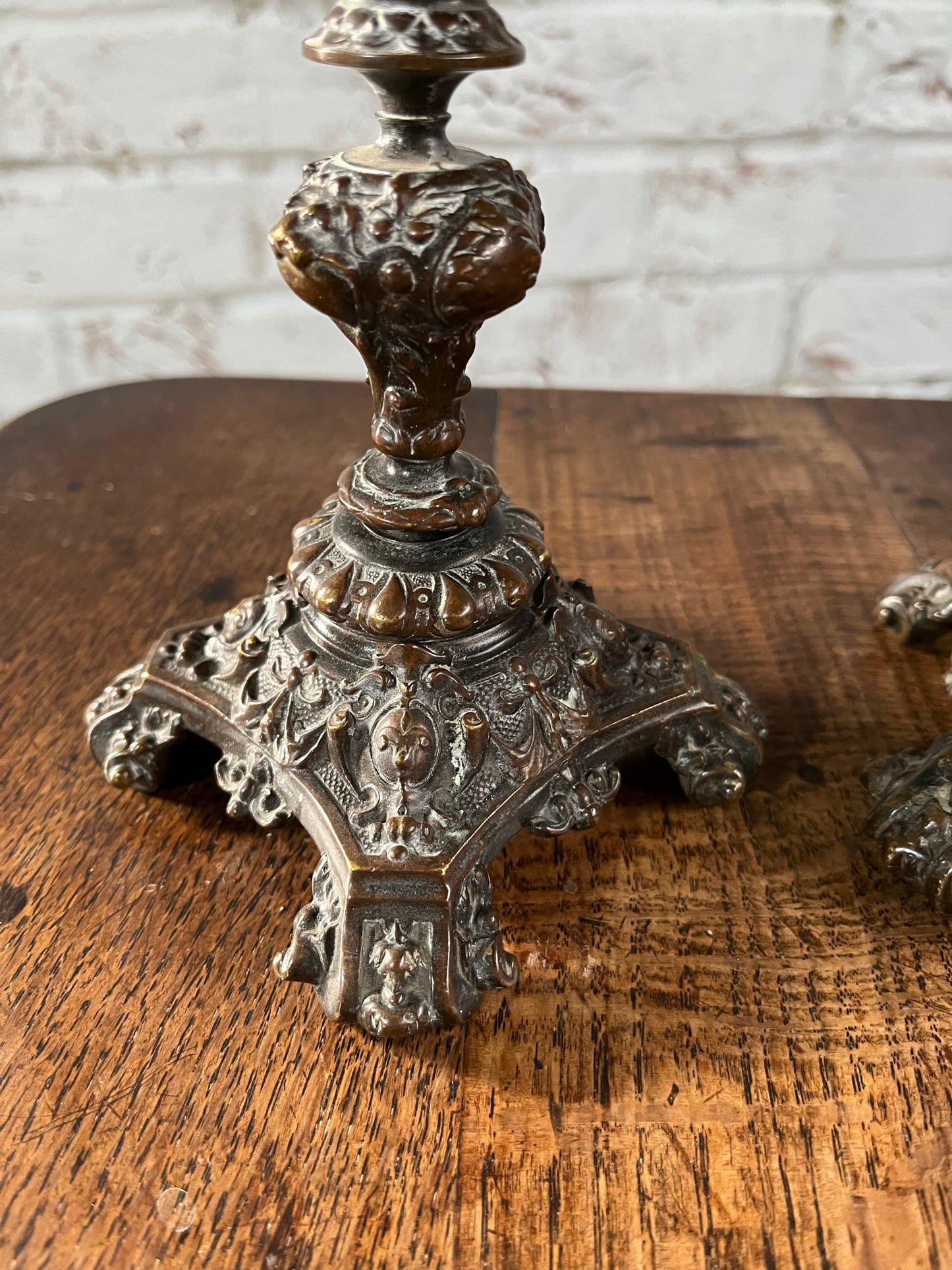 Pair of Victorian heavy bronze candlesticks.