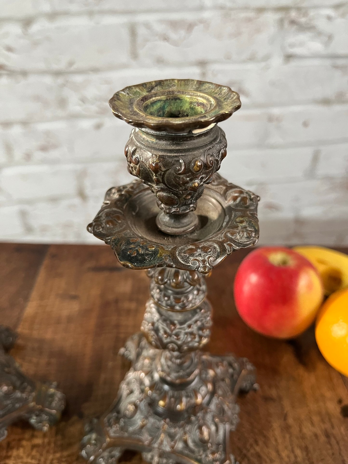 Pair of Victorian heavy bronze candlesticks.