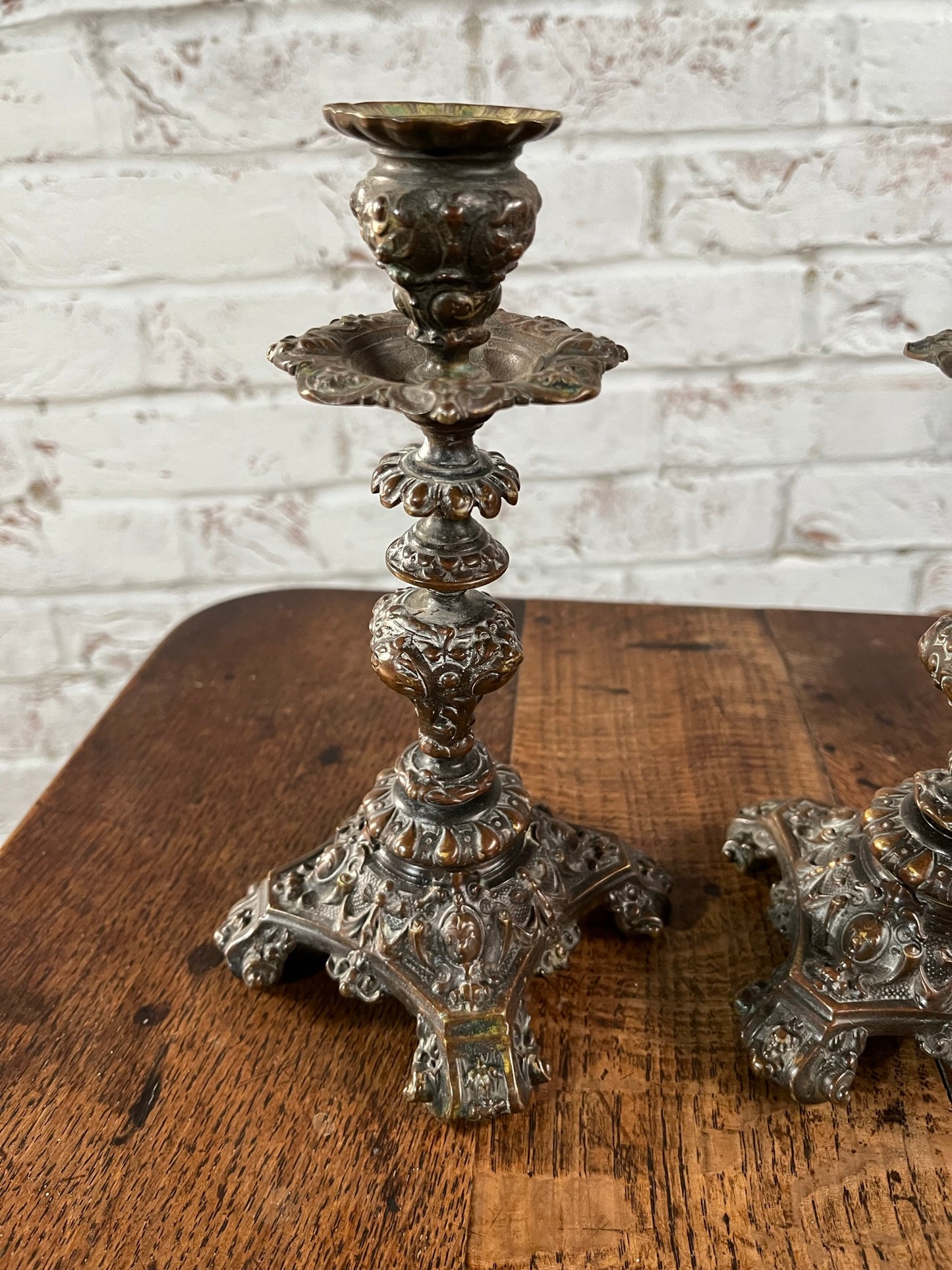 Pair of Victorian heavy bronze candlesticks.