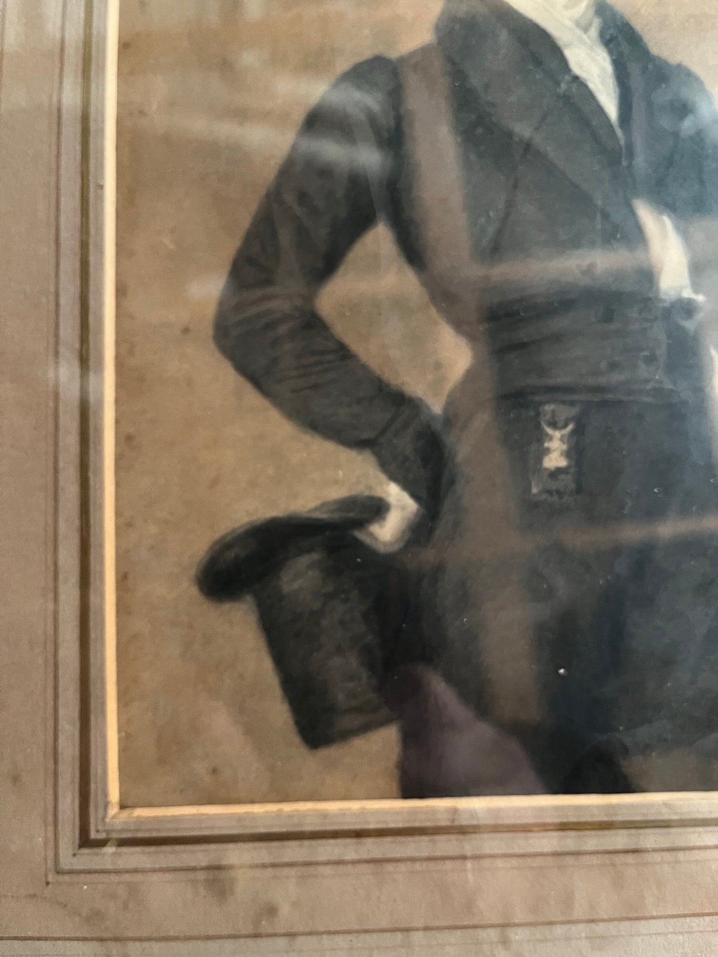 19th century watercolour portrait of a gentleman holding a top hat.