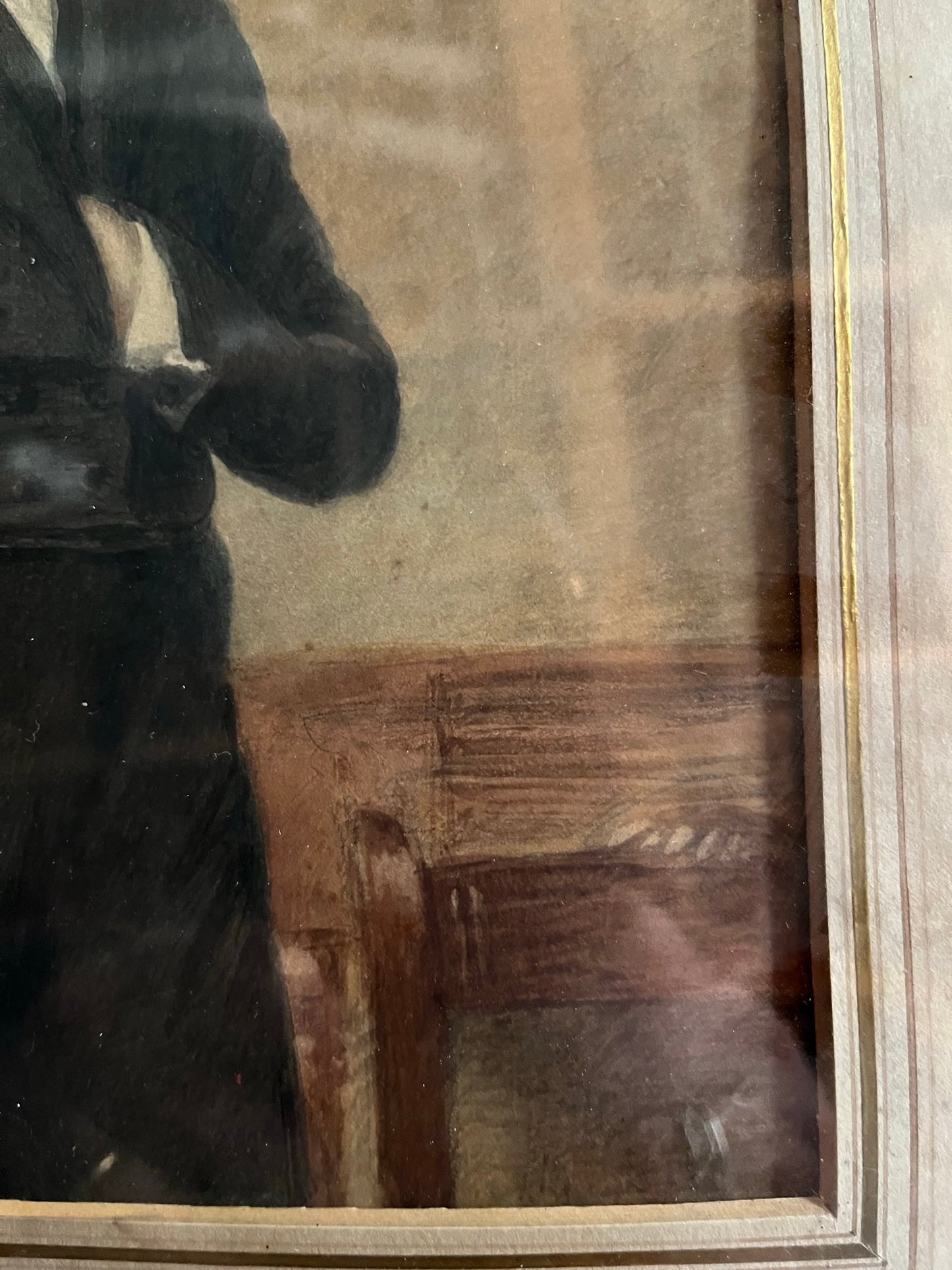 19th century watercolour portrait of a gentleman holding a top hat.