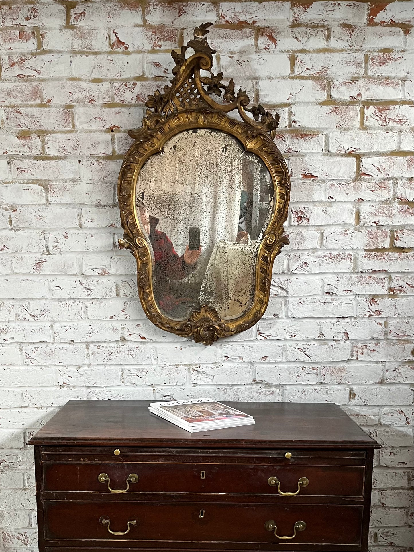 Superb rococo style mirror with foxed plate.