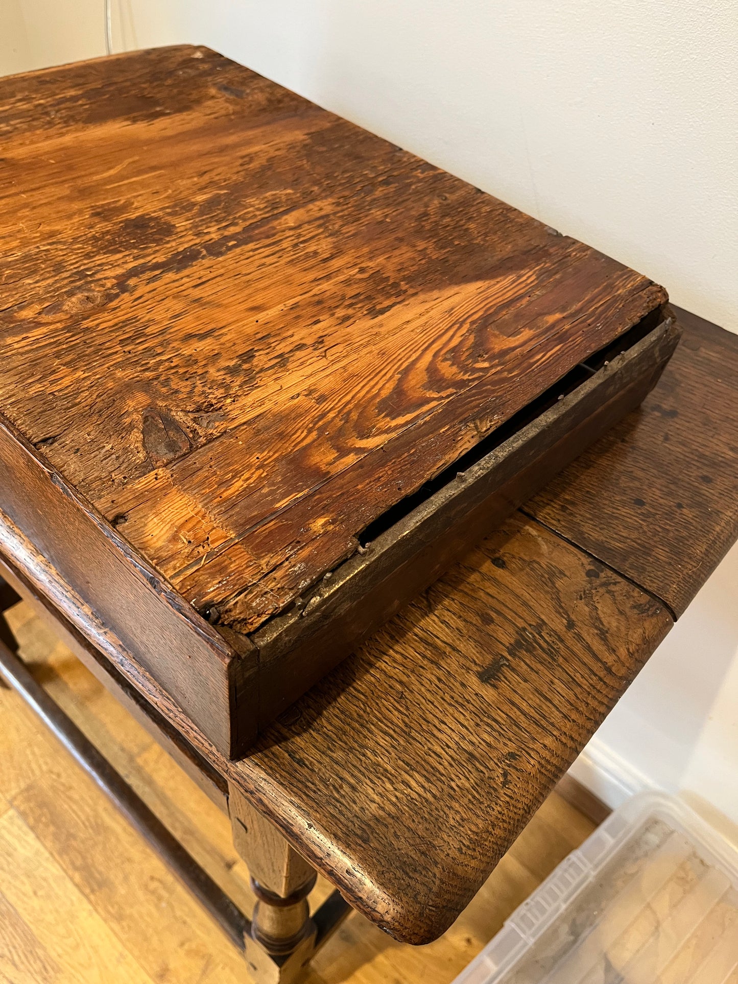 Early 18th century oak side table.