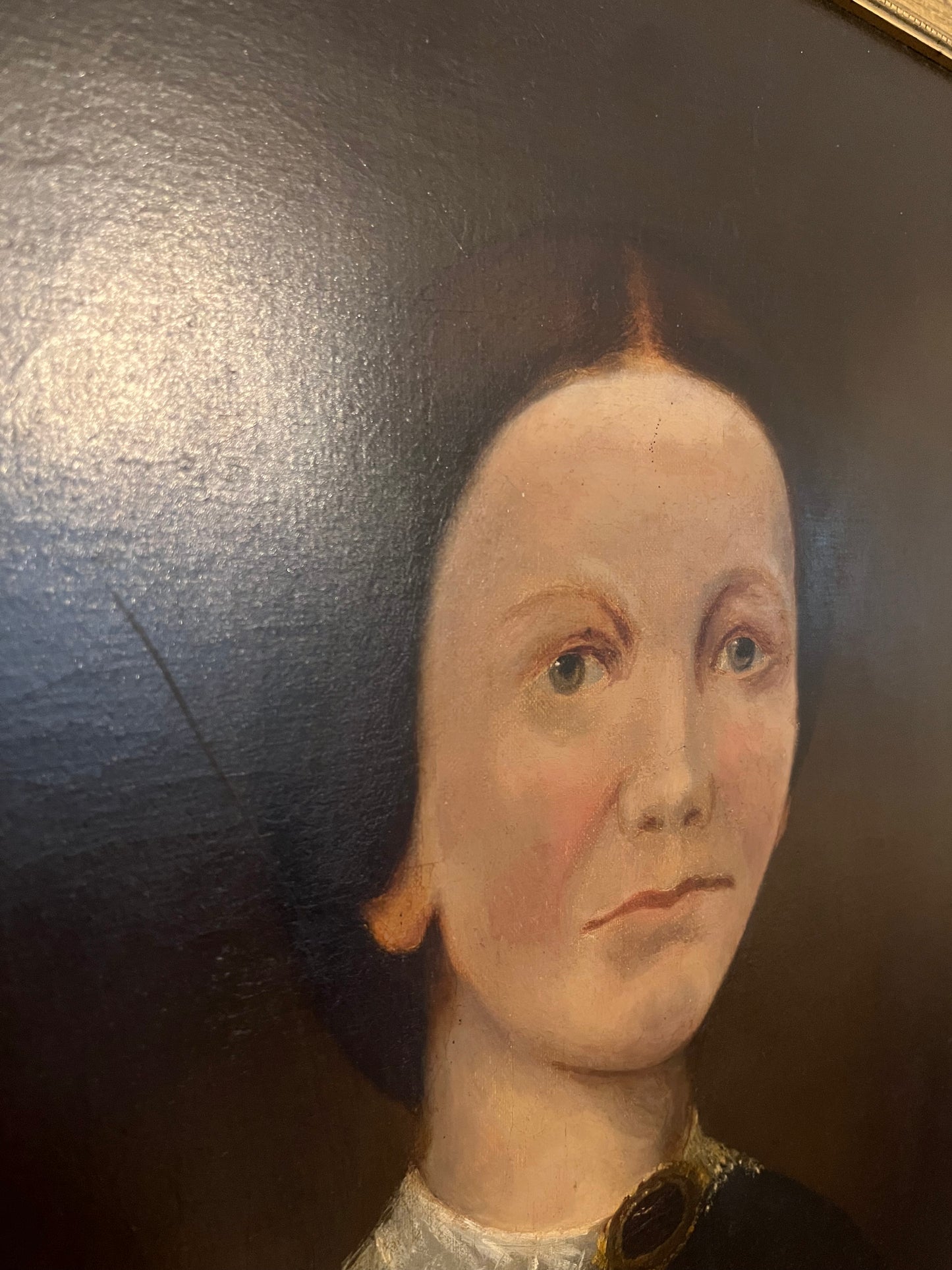 19th century naive portrait of a lady, oil on canvas.