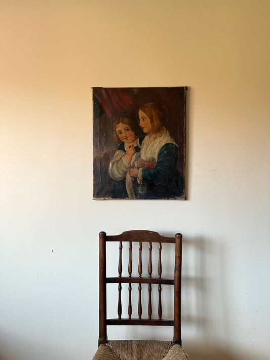 19th century portrait of 2 females, oil on canvas.