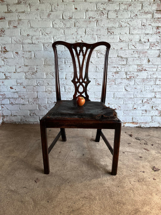Large George III mahogany library, dining or side chair with original leather seat.