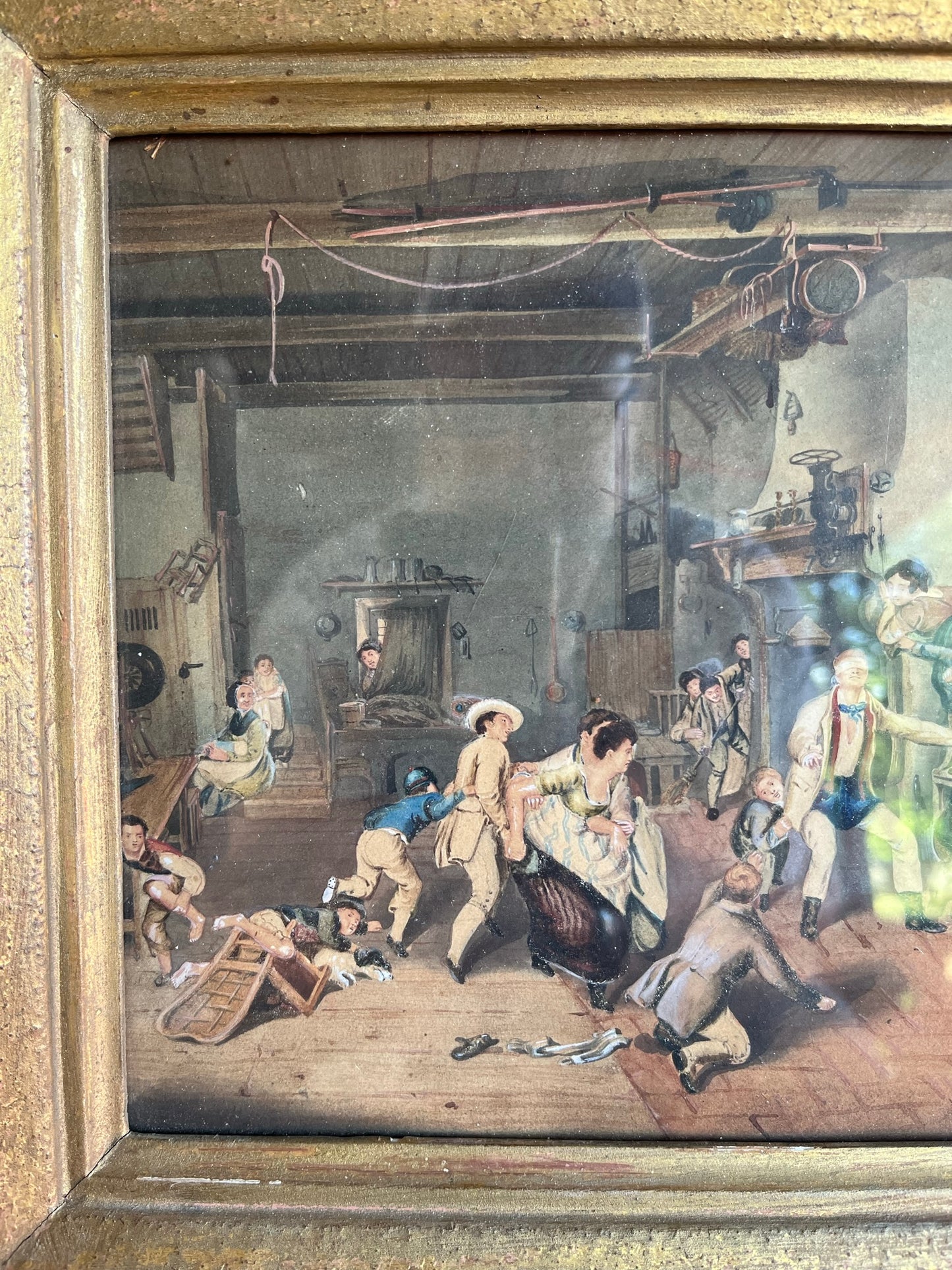 Fine 19th century watercolour of servants playing blind man's buff, after Sir David Wilkie (1785-1841).