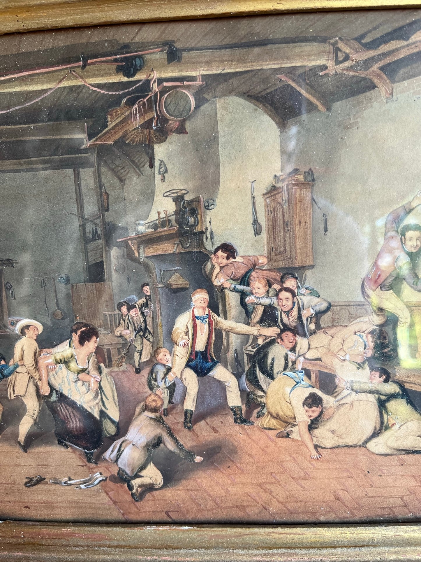 Fine 19th century watercolour of servants playing blind man's buff, after Sir David Wilkie (1785-1841).