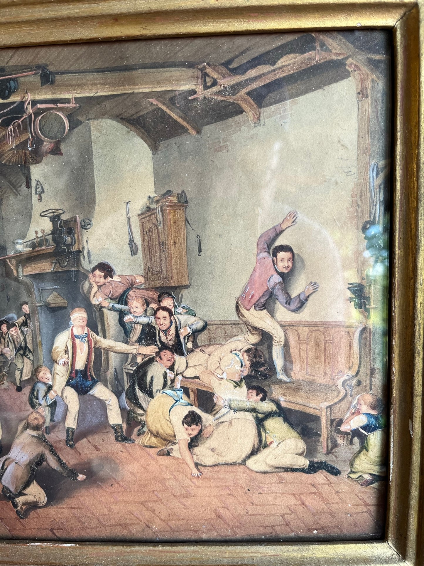 Fine 19th century watercolour of servants playing blind man's buff, after Sir David Wilkie (1785-1841).