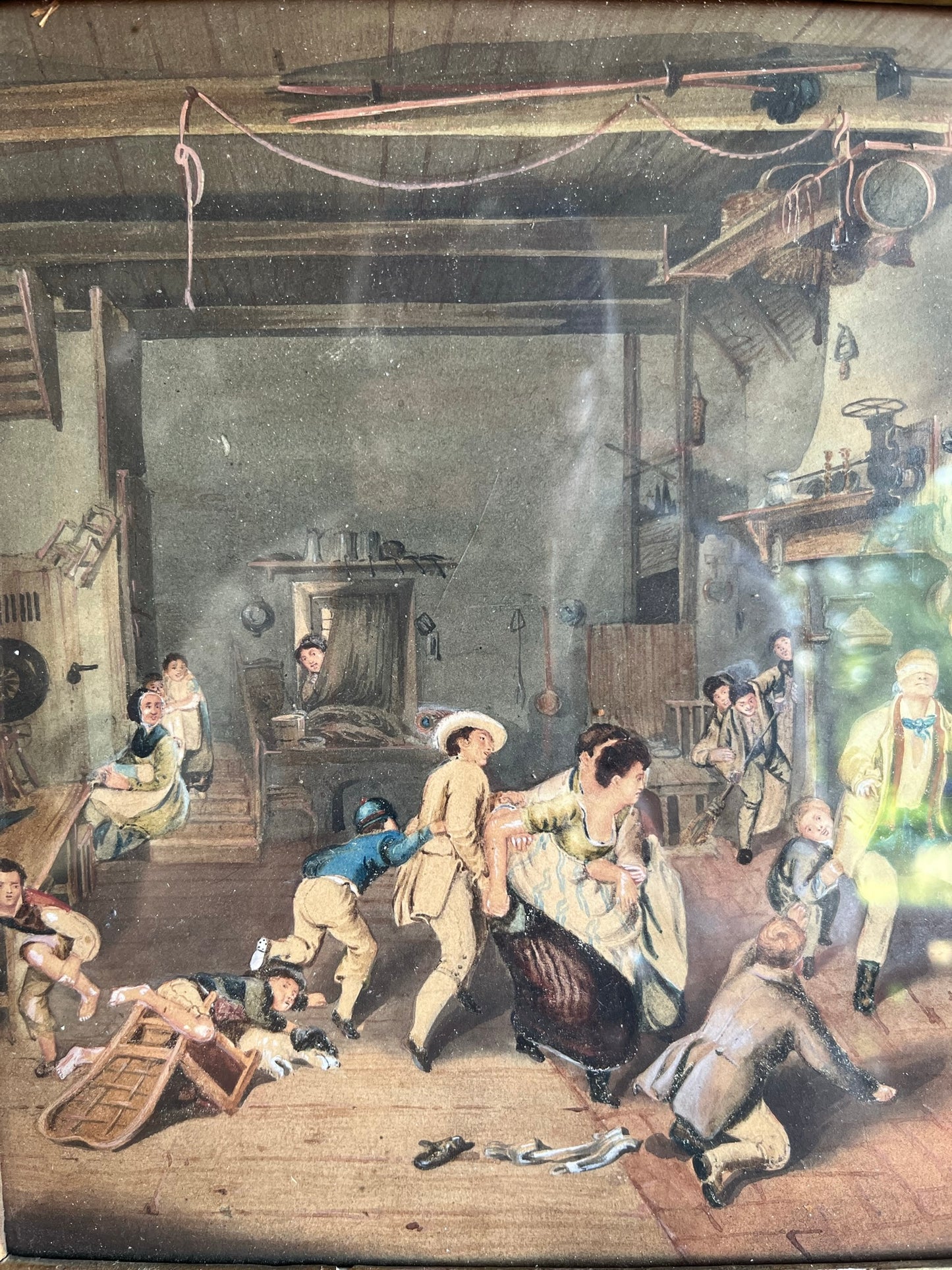 Fine 19th century watercolour of servants playing blind man's buff, after Sir David Wilkie (1785-1841).