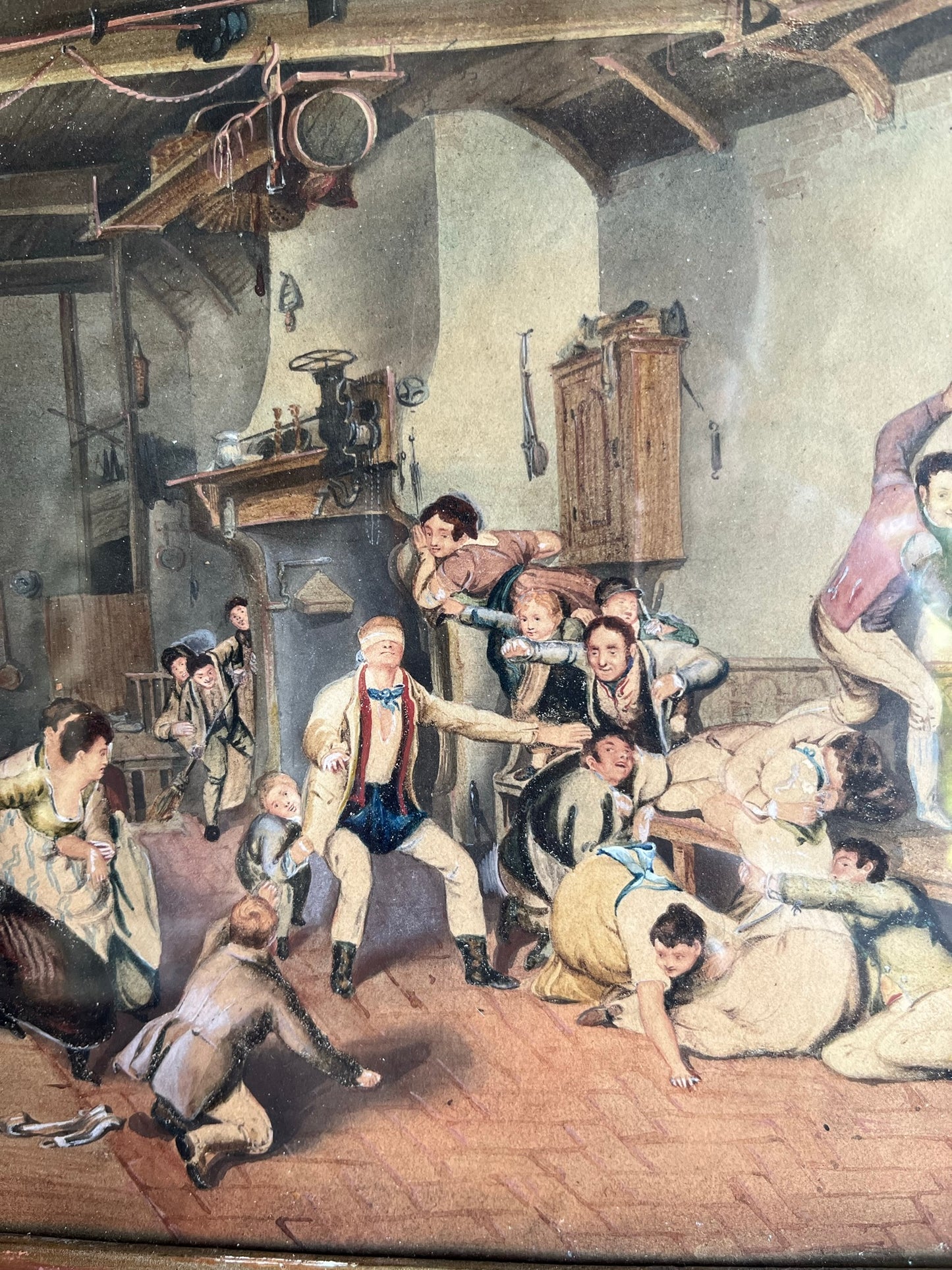 Fine 19th century watercolour of servants playing blind man's buff, after Sir David Wilkie (1785-1841).
