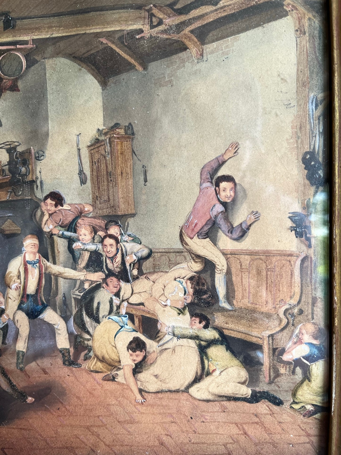 Fine 19th century watercolour of servants playing blind man's buff, after Sir David Wilkie (1785-1841).