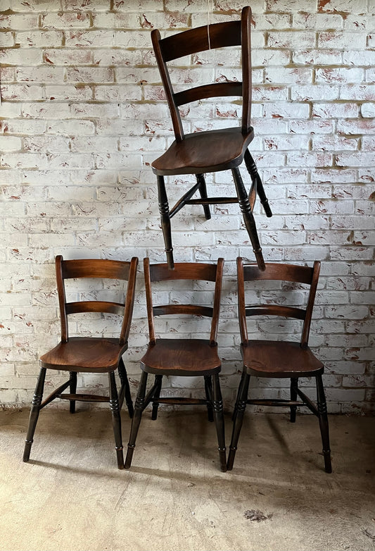 Good set of four C19th stamped kitchen chairs.