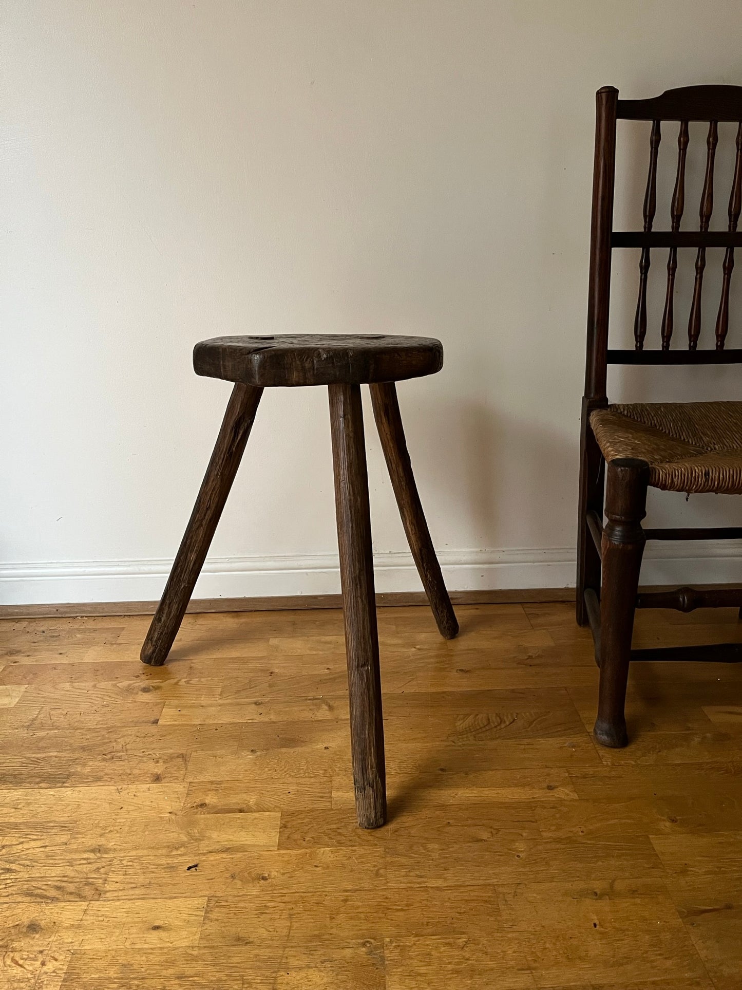 Tall C19th or earlier, primitive work stool or table.