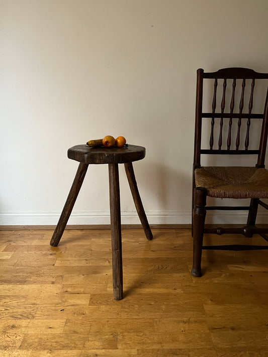 Tall C19th or earlier, primitive work stool or table.