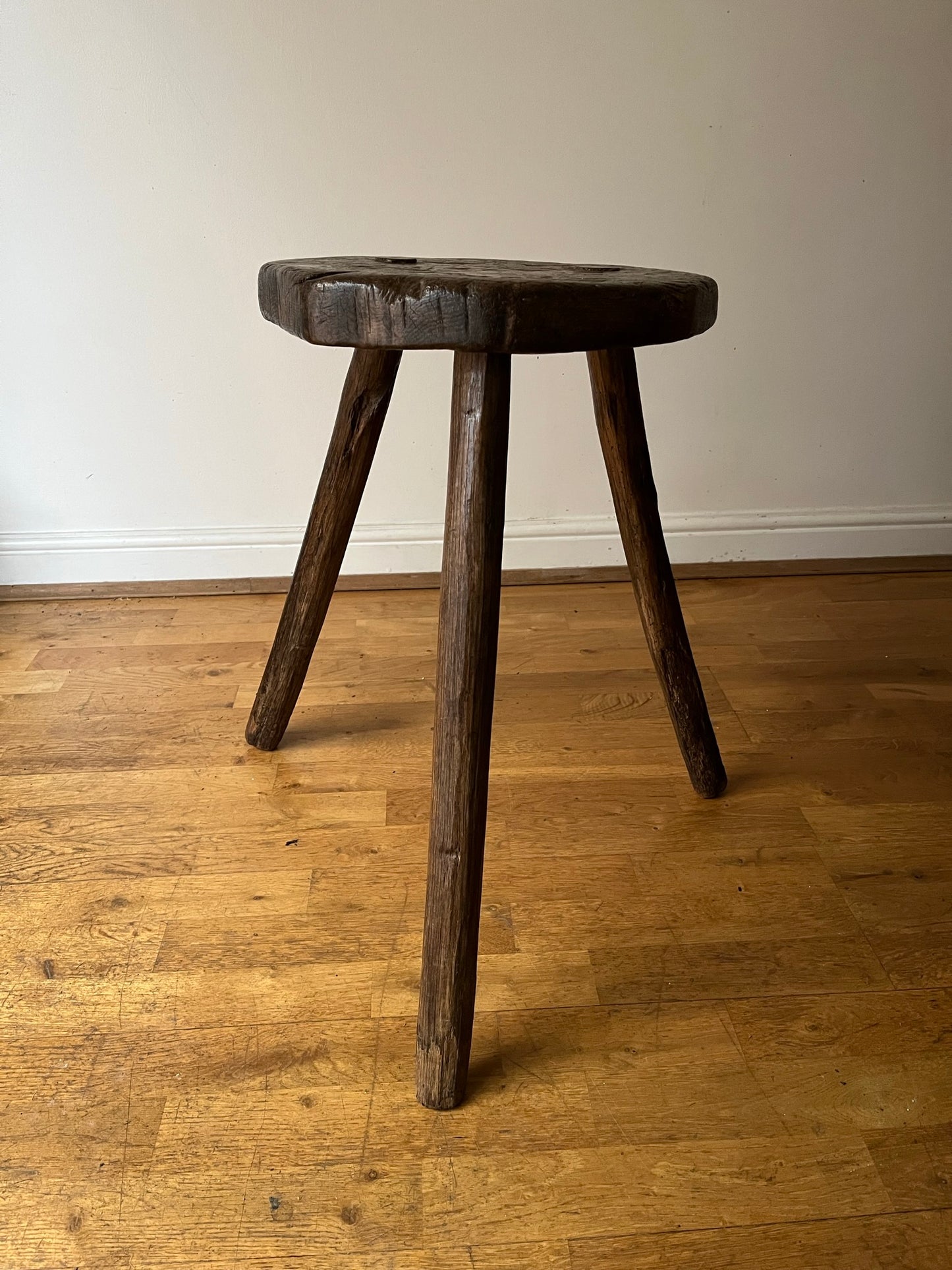Tall C19th or earlier, primitive work stool or table.