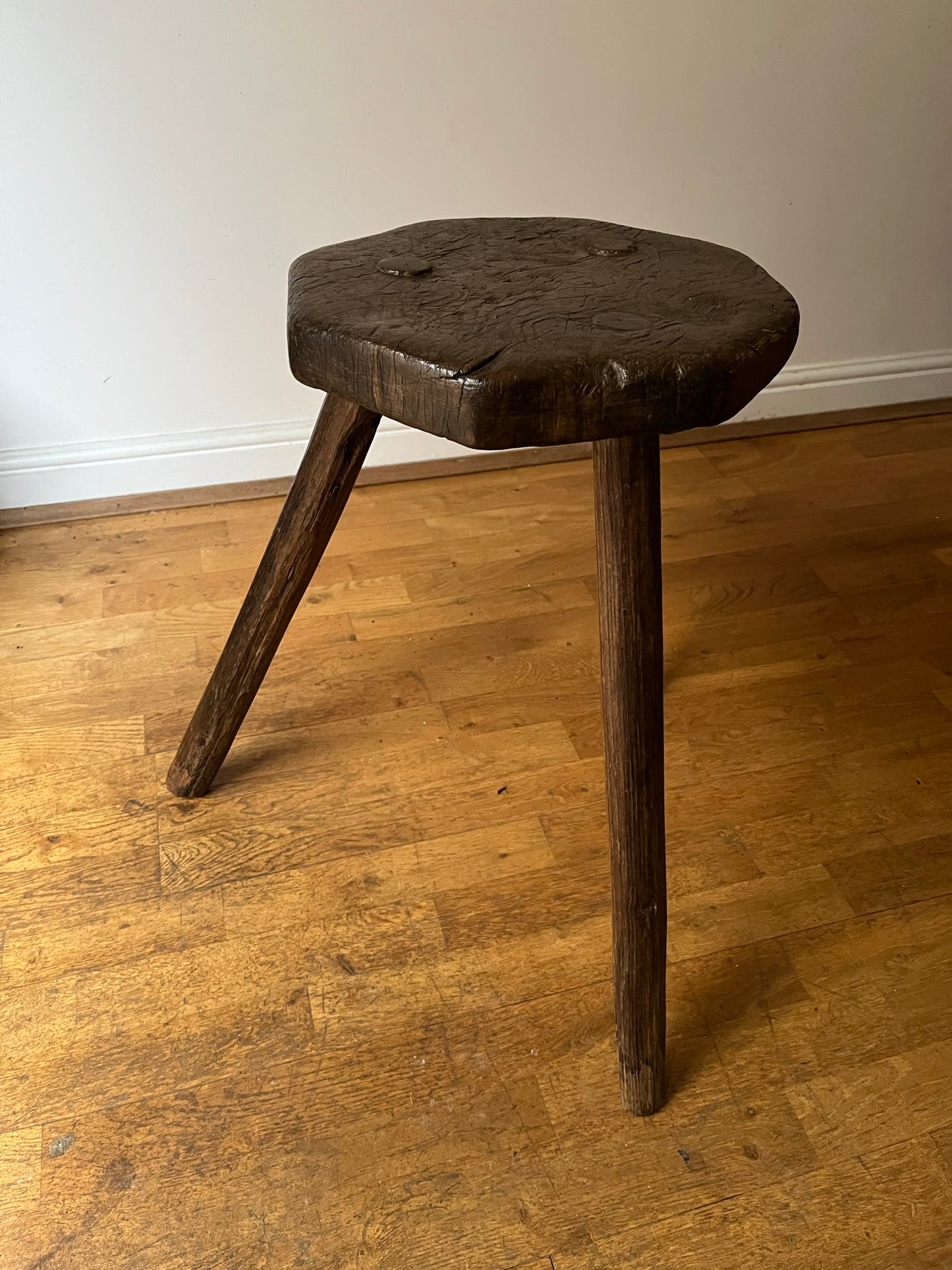 Tall C19th or earlier, primitive work stool or table.
