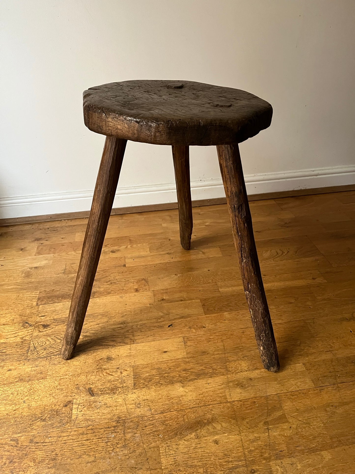 Tall C19th or earlier, primitive work stool or table.
