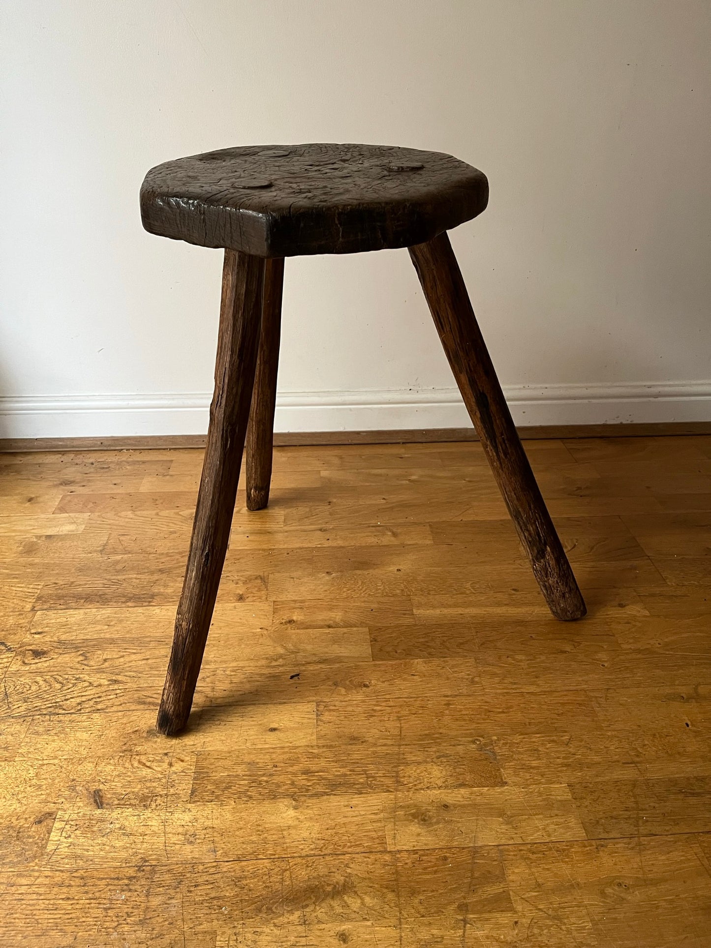 Tall C19th or earlier, primitive work stool or table.