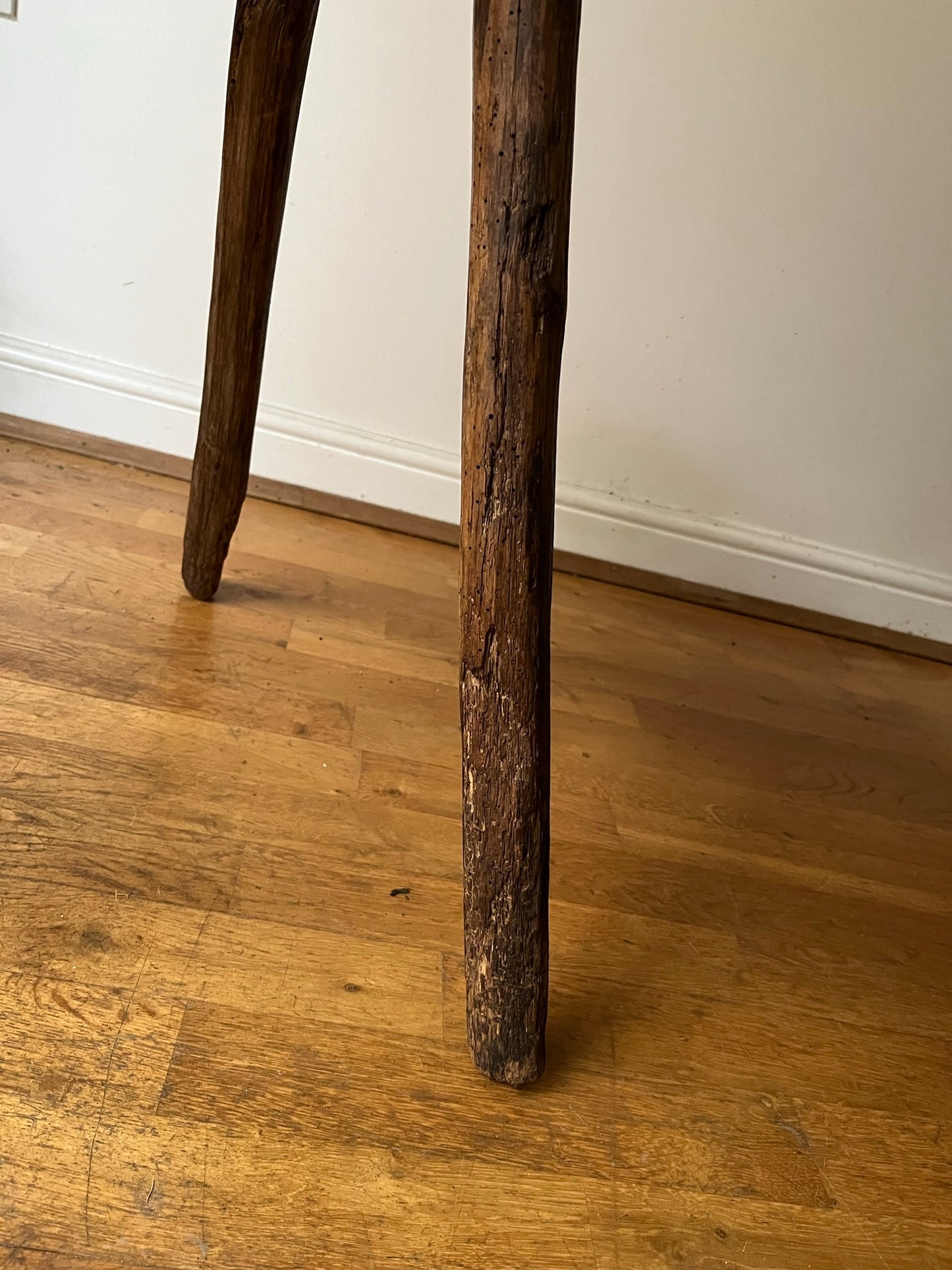 Tall C19th or earlier, primitive work stool or table.