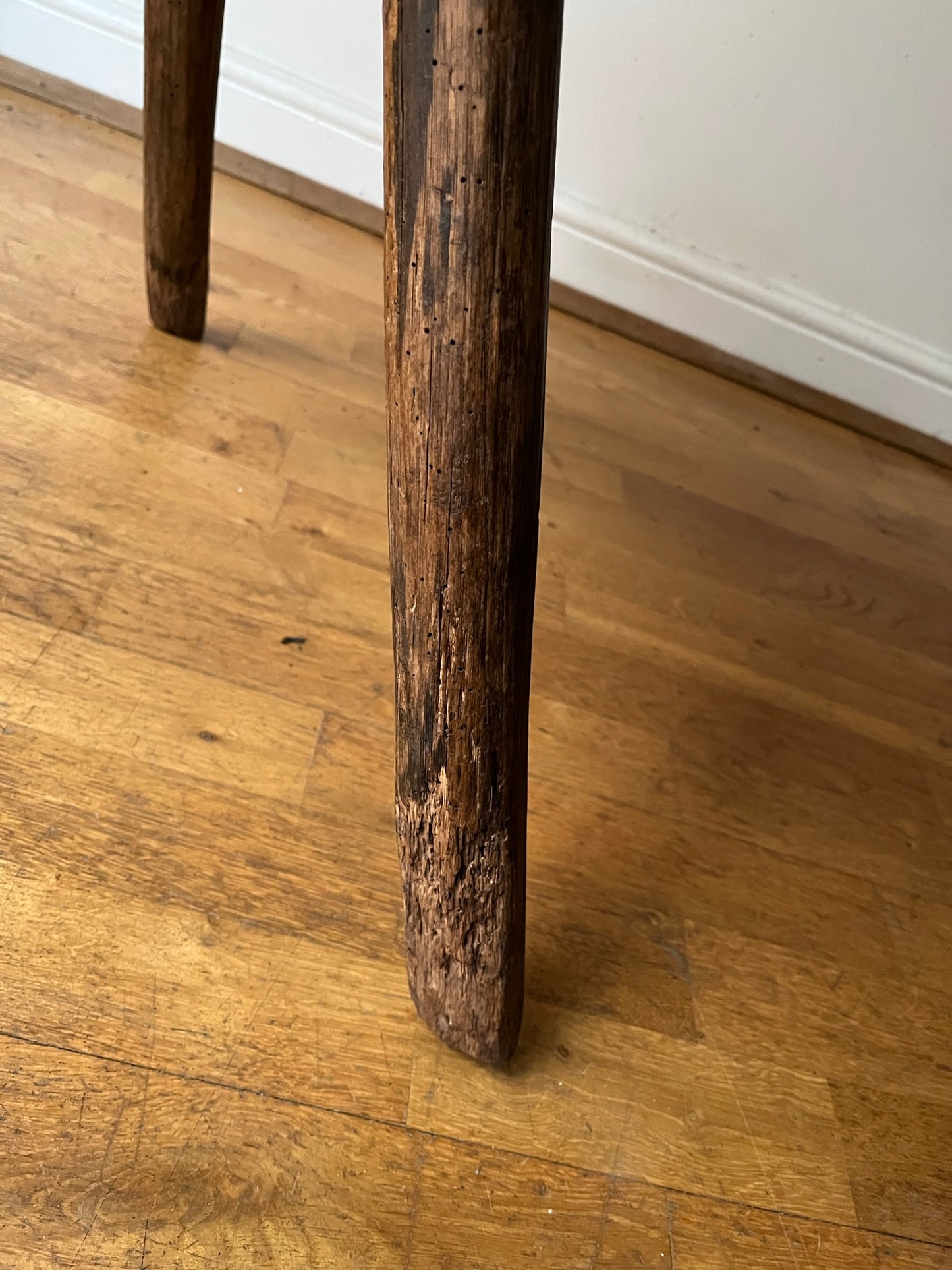 Tall C19th or earlier, primitive work stool or table.